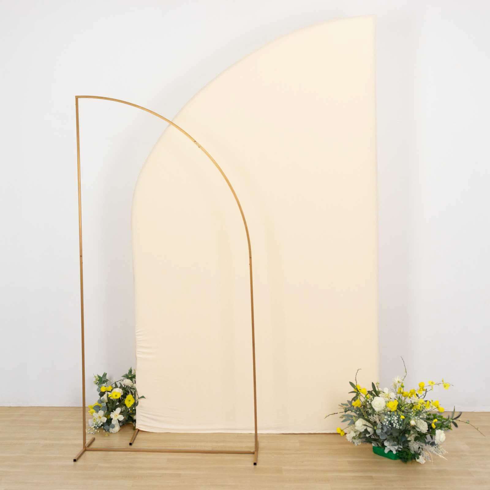 8ft Beige Spandex Fitted Wedding Arch Cover For Half Moon Top Chiara Backdrop Stand