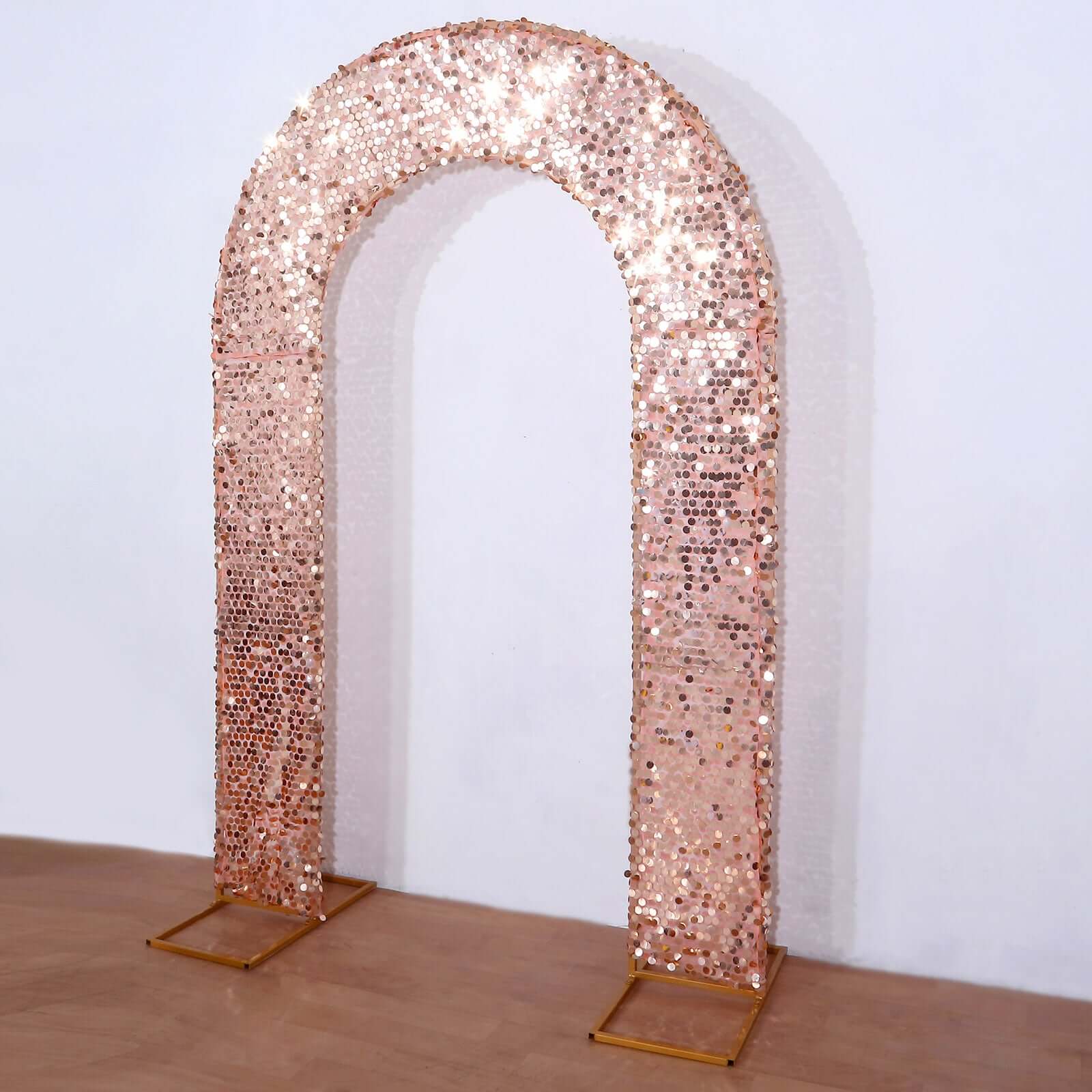 8ft Rose Gold Double Sided Big Payette Sequin Open Arch Wedding Arch Cover, U-Shaped Fitted Wedding Backdrop Slipcover