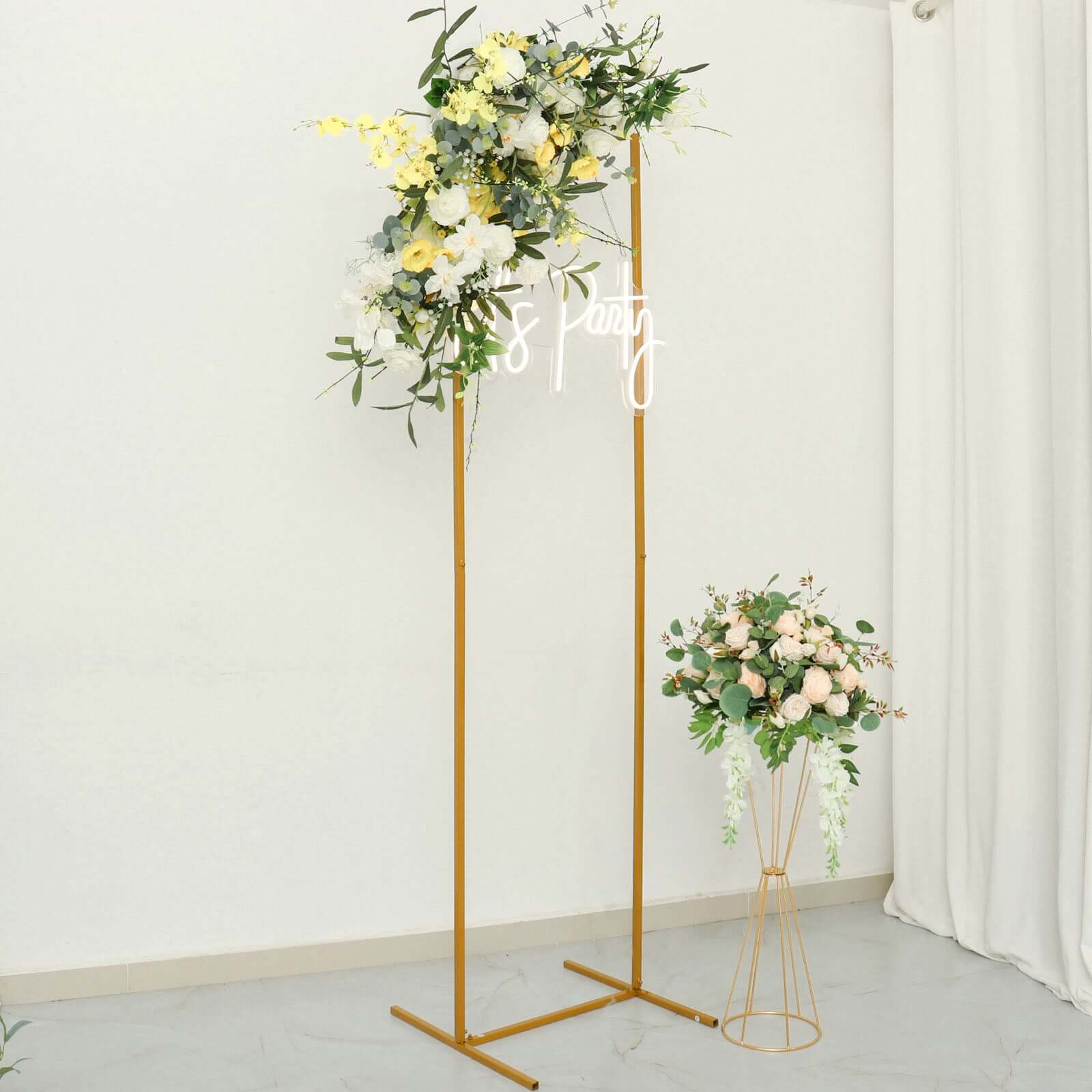 Wedding Arch Slim Gold Metal Rectangular Design Backdrop Stand - Floral Display Frame 6.5ft