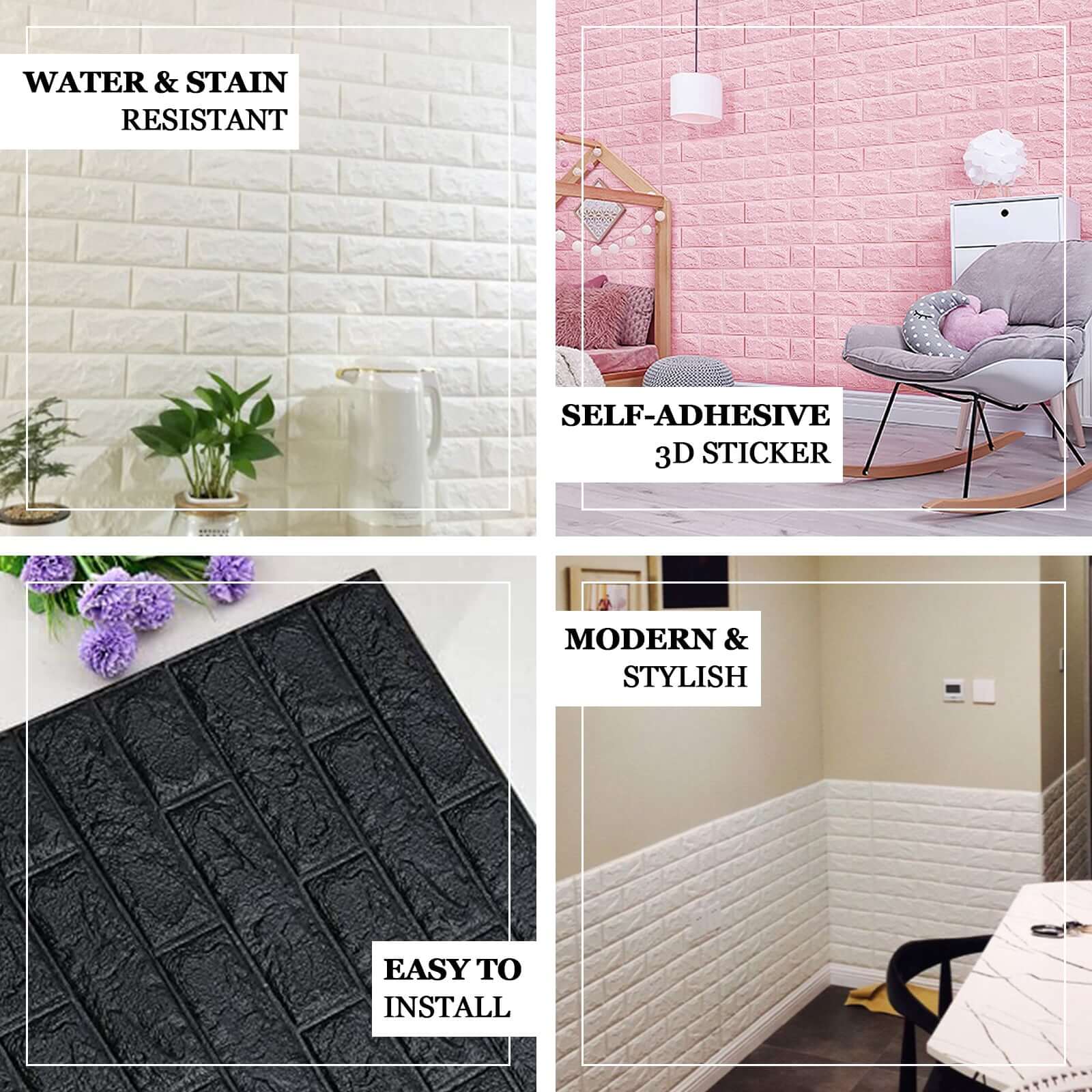 10 Pack Black foam Brick Peel And Stick 3D Wall Tile Panels - Covers 58sq.ft