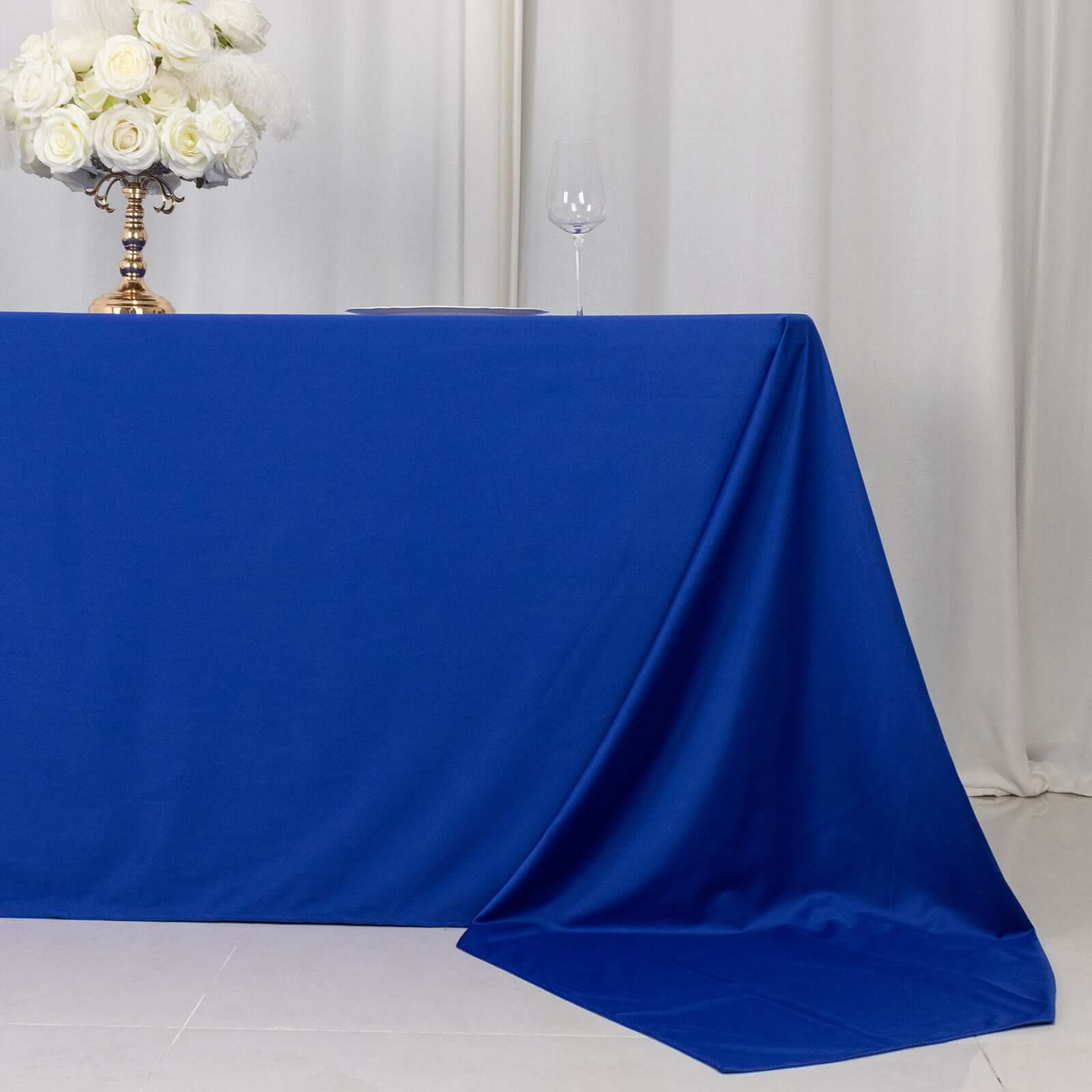 Premium Scuba Rectangular 90x156 Tablecloth Royal Blue - Wrinkle Free, Stain Resistant & Seamless Table Cover