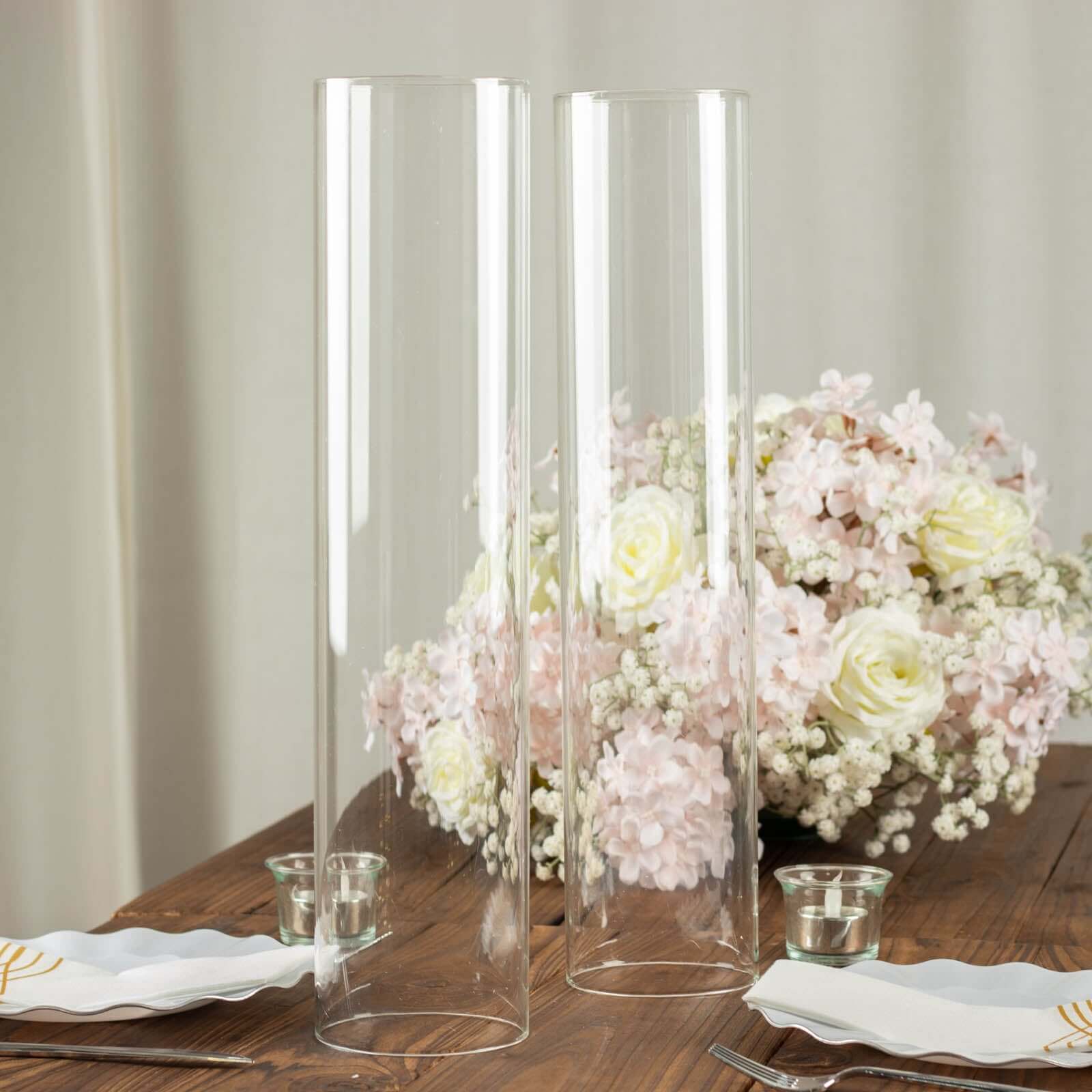 2-Pack Clear Glass Candelabra Shades Open End Hurricane Design - Stylish Table Centerpiece 18