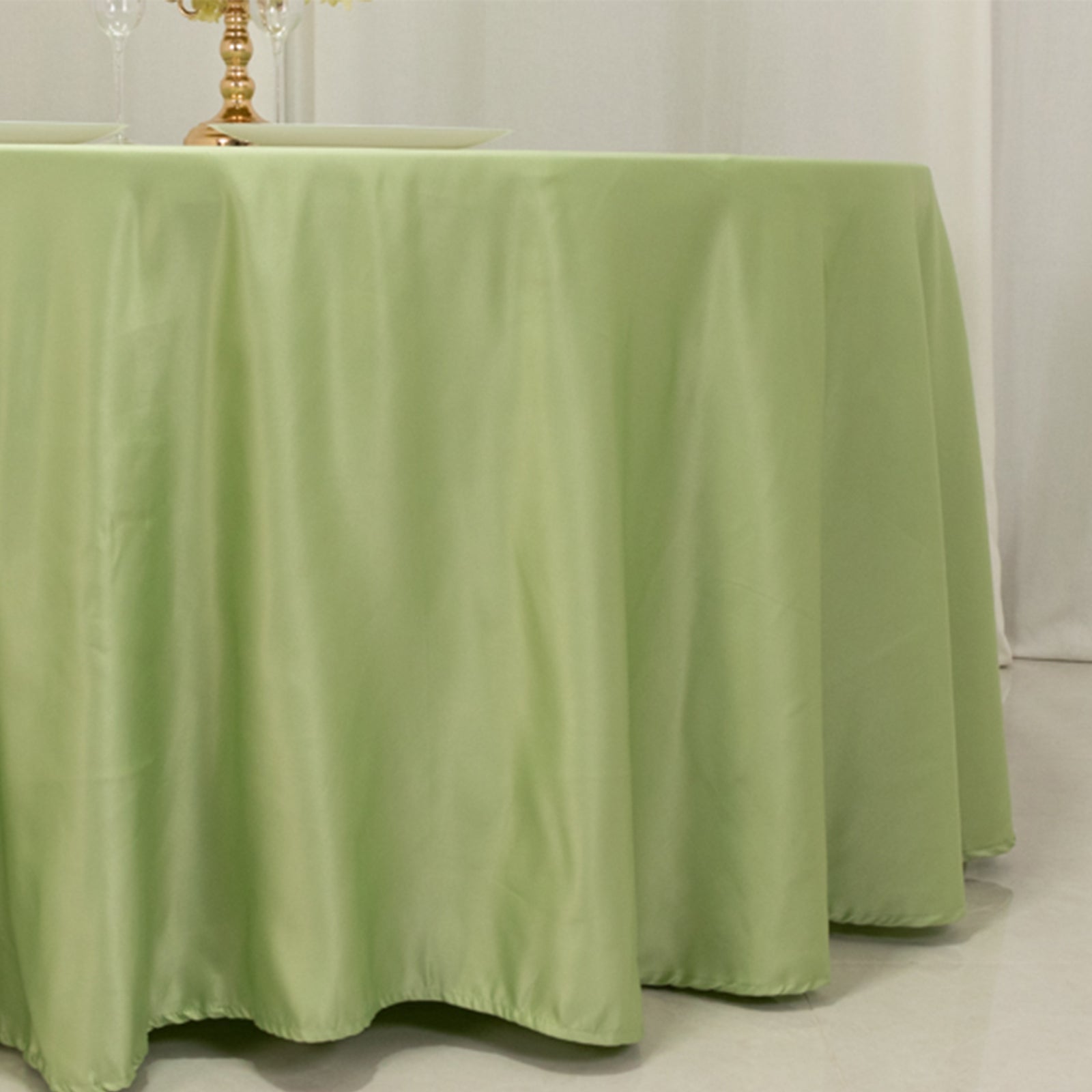 Lamour Satin 120 Round Tablecloth Sage Green - Seamless Table Cover with Soft Tempered Sheen