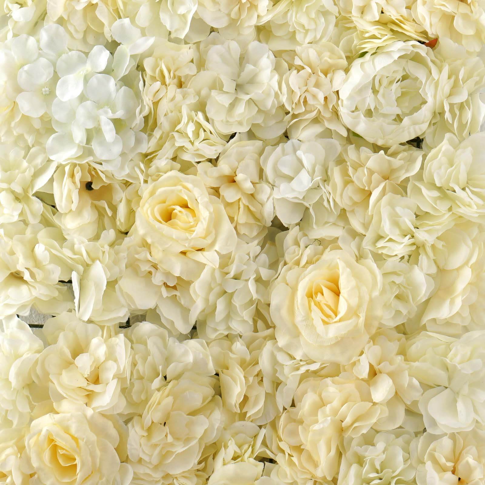 13 Sq ft. White Champagne UV Protected Assorted Flower Wall Mat Backdrop - 4 Artificial Panels