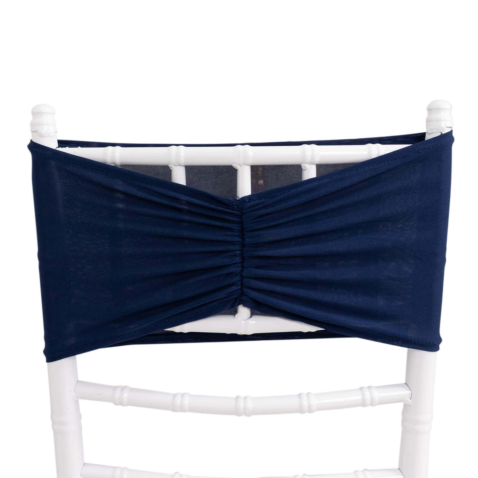 5 Pack Spandex Chair Sashes Navy Blue Ruffled Style - Wide Easy to Use Stretch Chair Bands 8x13