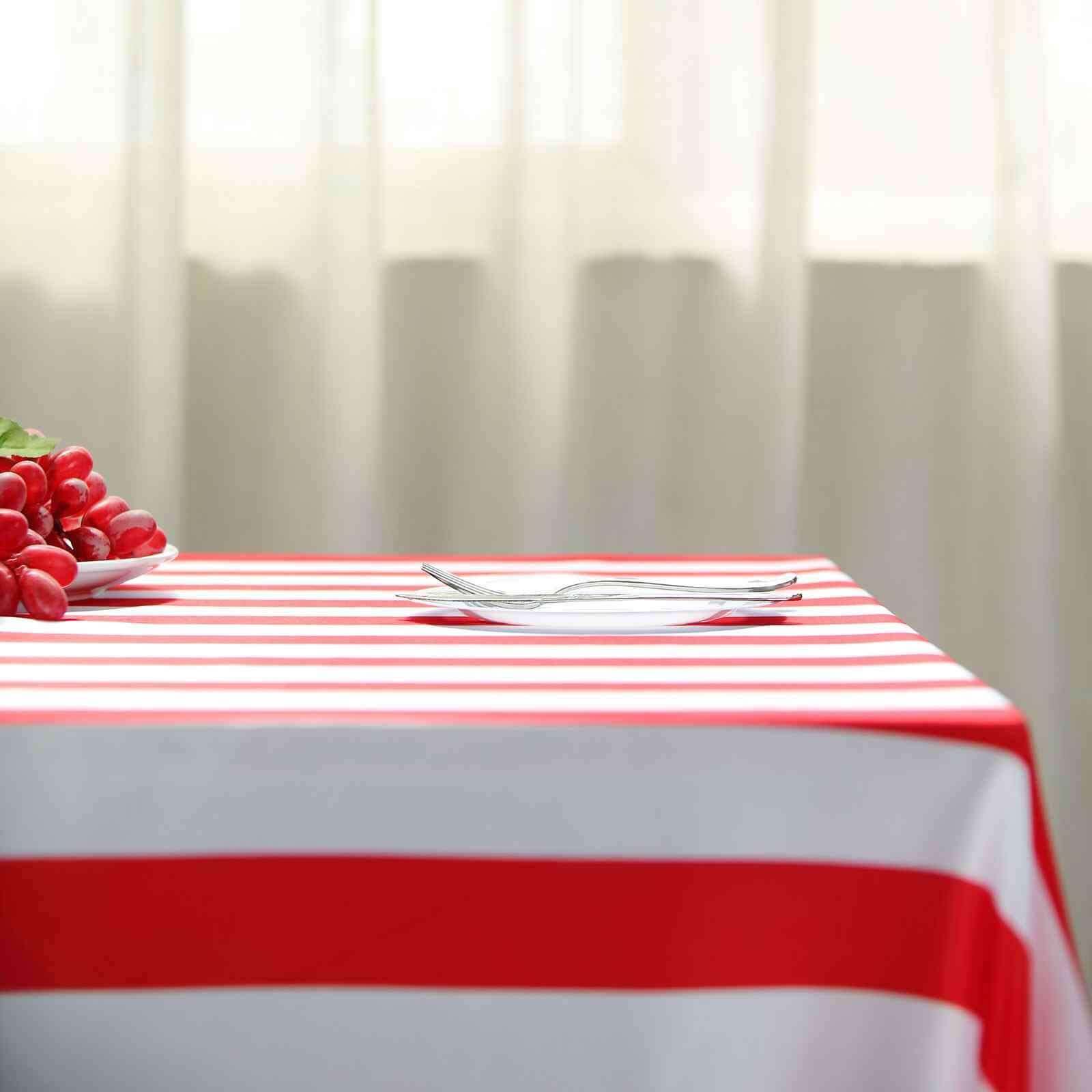 Satin 60x102 Rectangle Tablecloth Red/White - Stripe Design with Stylish Smooth Finish Table Cover