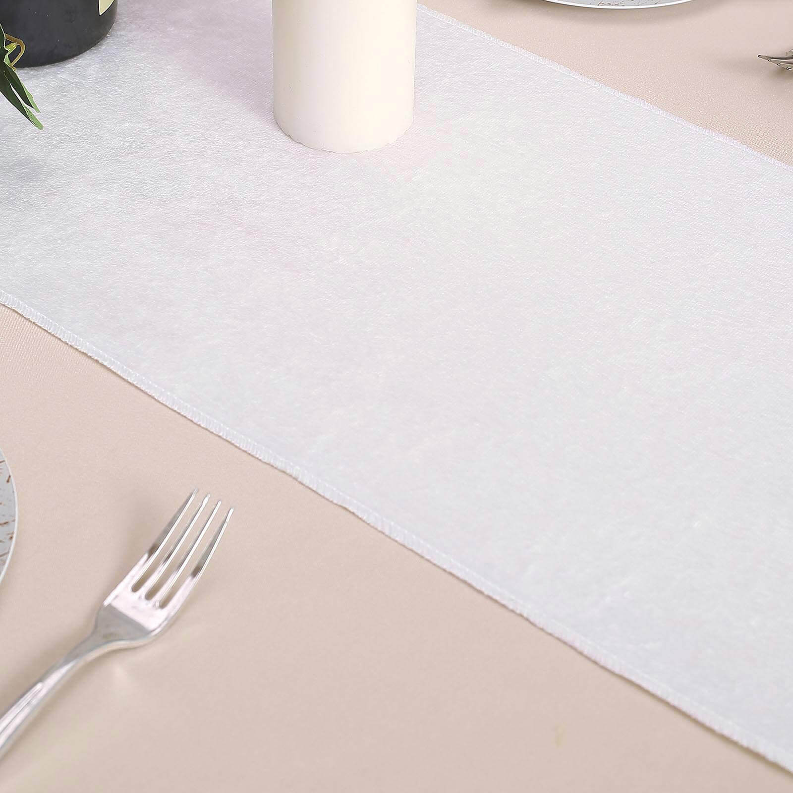 Premium Velvet 12x108 Table Runner White - Sheen Finish Reusable Table Decor for Weddings & Events