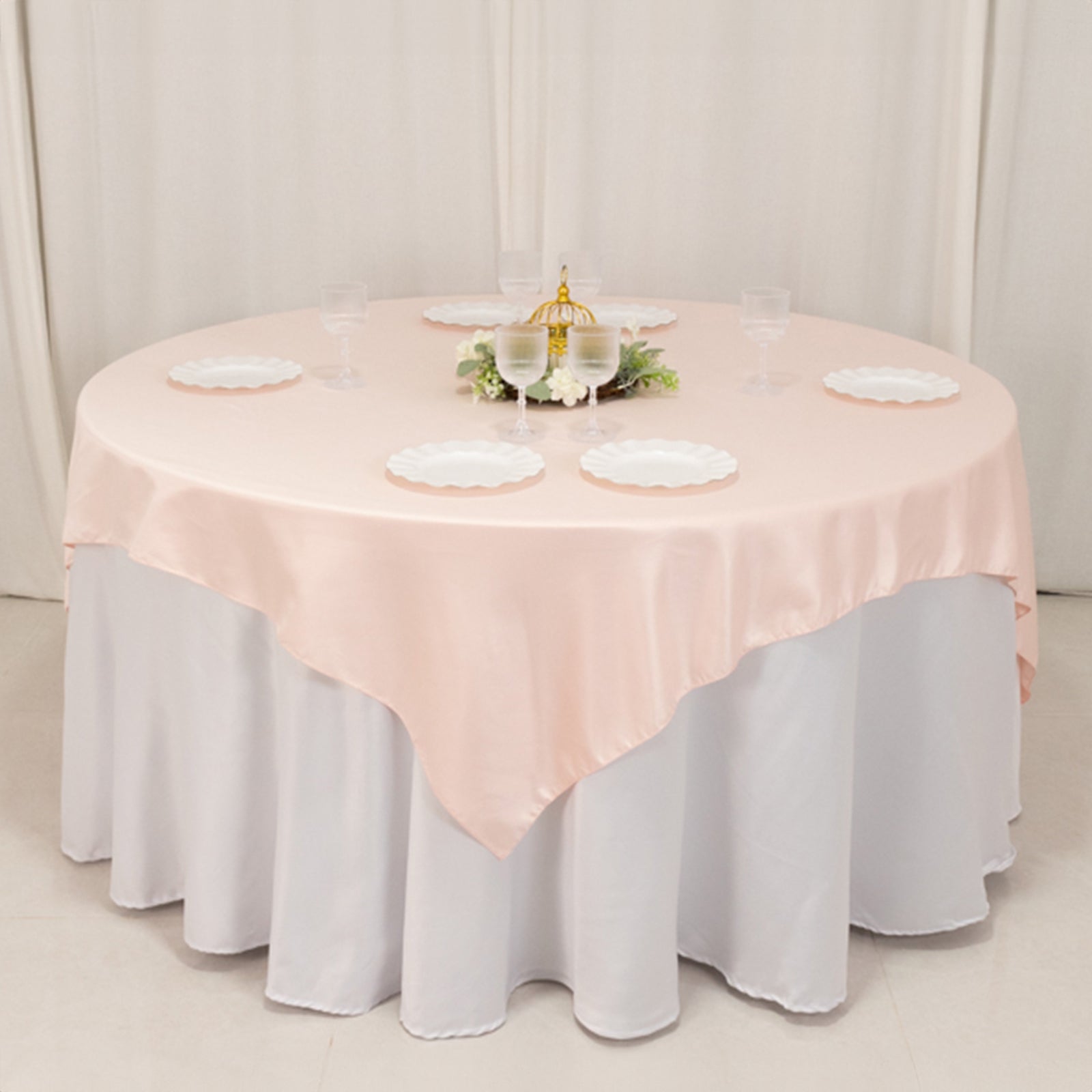 Lamour Satin 72x72 Table Overlay Square Tablecloth Blush - Smooth Finish Table Topper