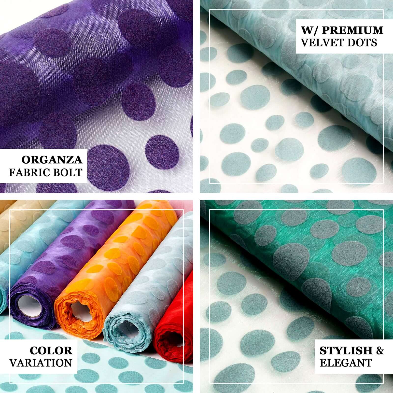 12x10 Yards Light Blue Premium Organza With Velvet Dots Fabric Bolt, DIY Craft Fabric Roll