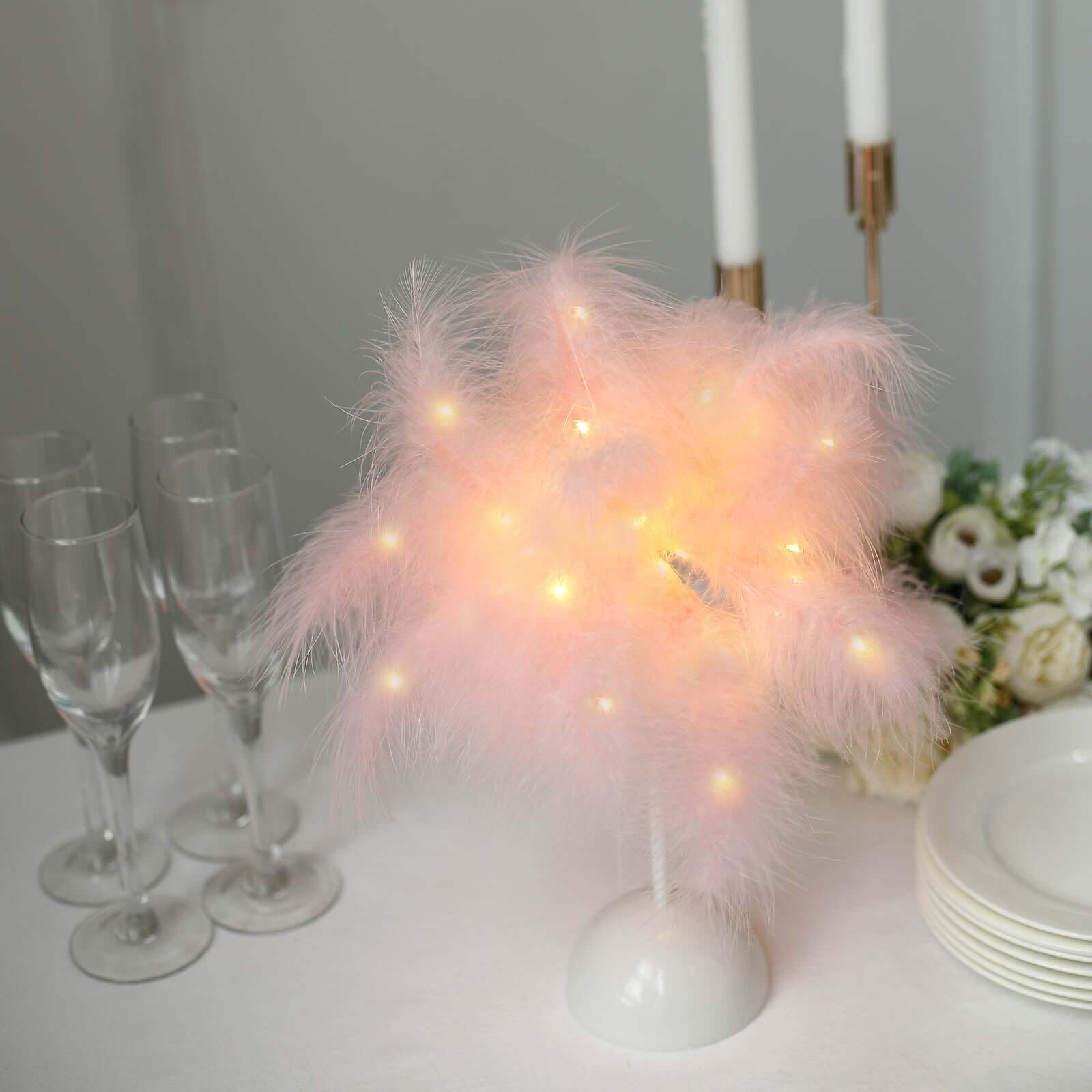 Table Lamp Feather Design Blush LED Battery Operated - Cordless Wedding Centerpiece 15