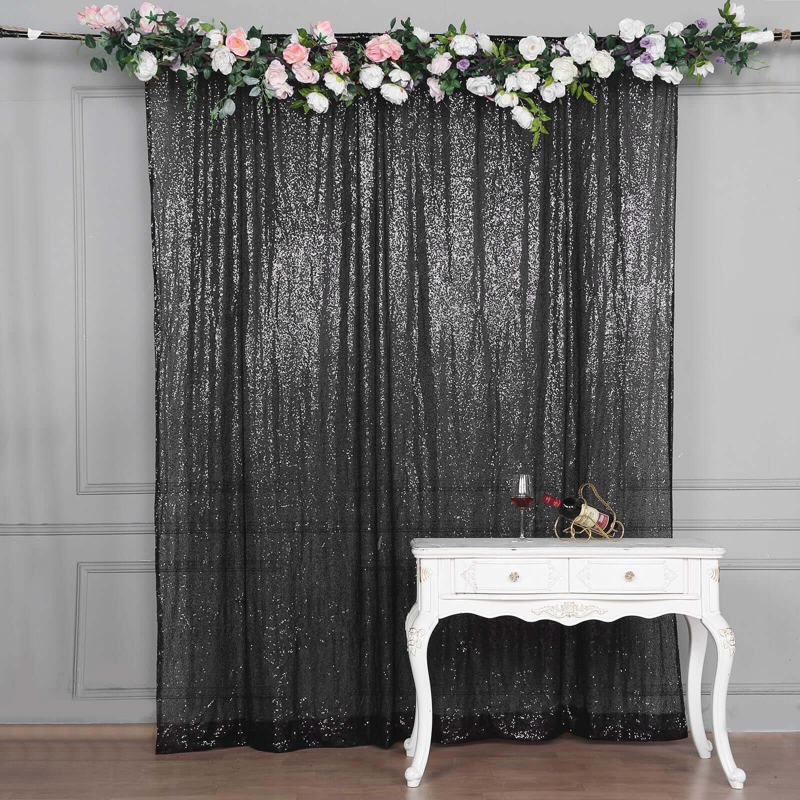 8ftx8ft Black Sequin Event Curtain Drapes, Backdrop Event Panel