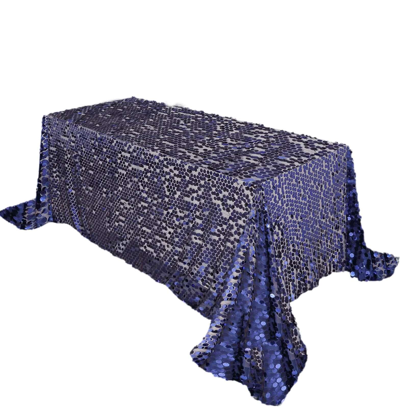 Sequin 90x132 Rectangle Tablecloth Navy Blue - Seamless Big Payette Table Cover