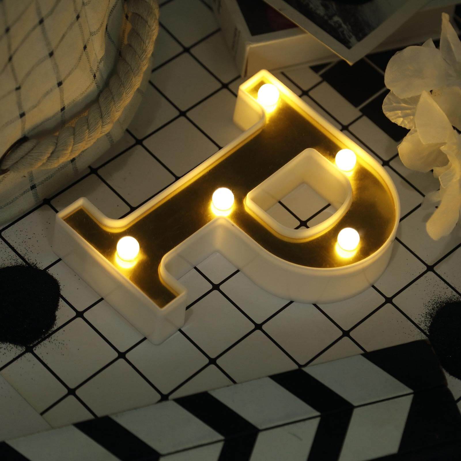 3D Marquee Letter P Warm White 5 LED Lights Gold - Chic Light-Up Decor for Events 6