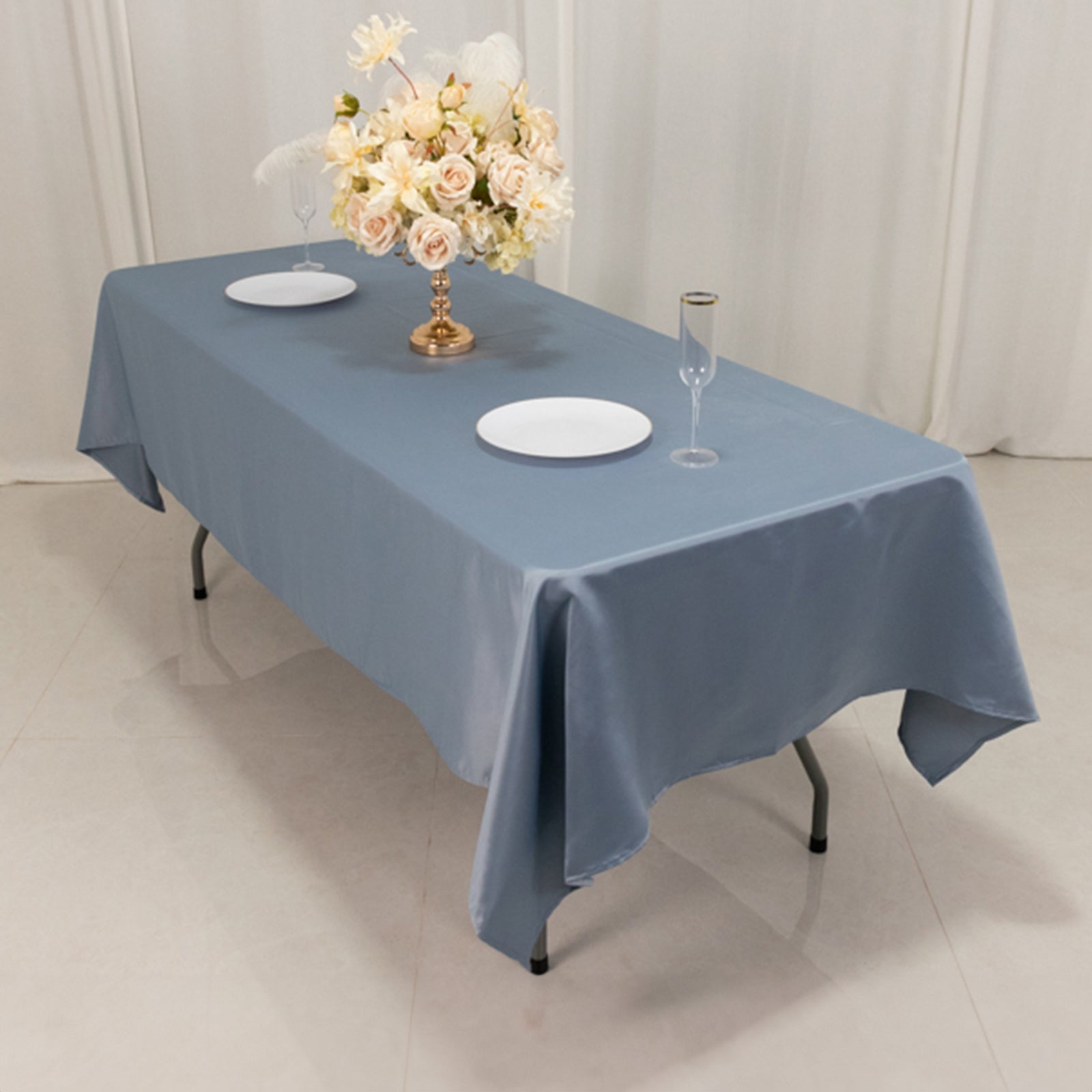 Lamour Satin 60x102 Rectangle Tablecloth Dusty Blue - Durable & Silky Soft Feel Table Cover