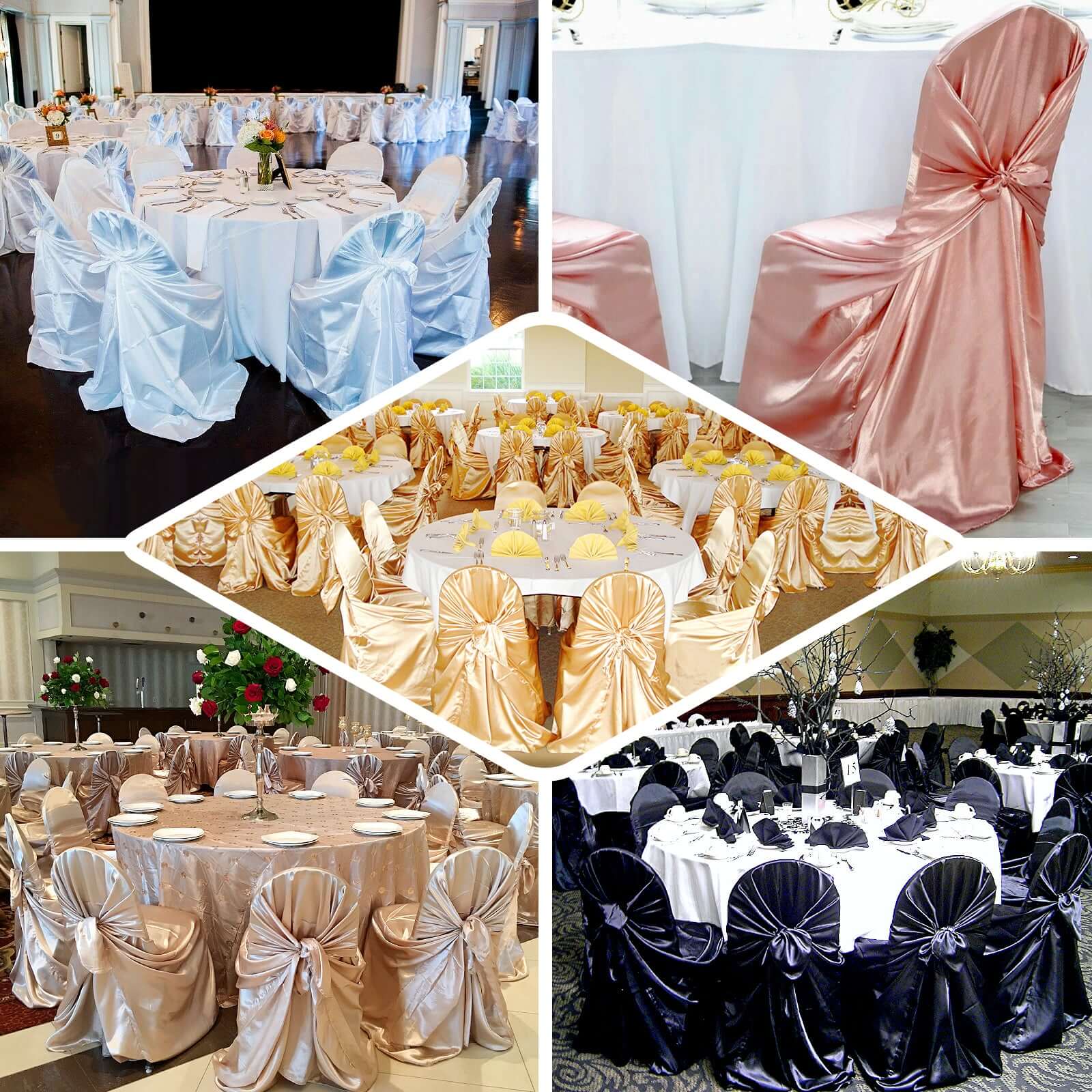 Satin Chair Cover Self-Tie Universal Design Dusty Rose - Durable Slip-On Cover for Folding, Dining, Banquet & Standard Chairs