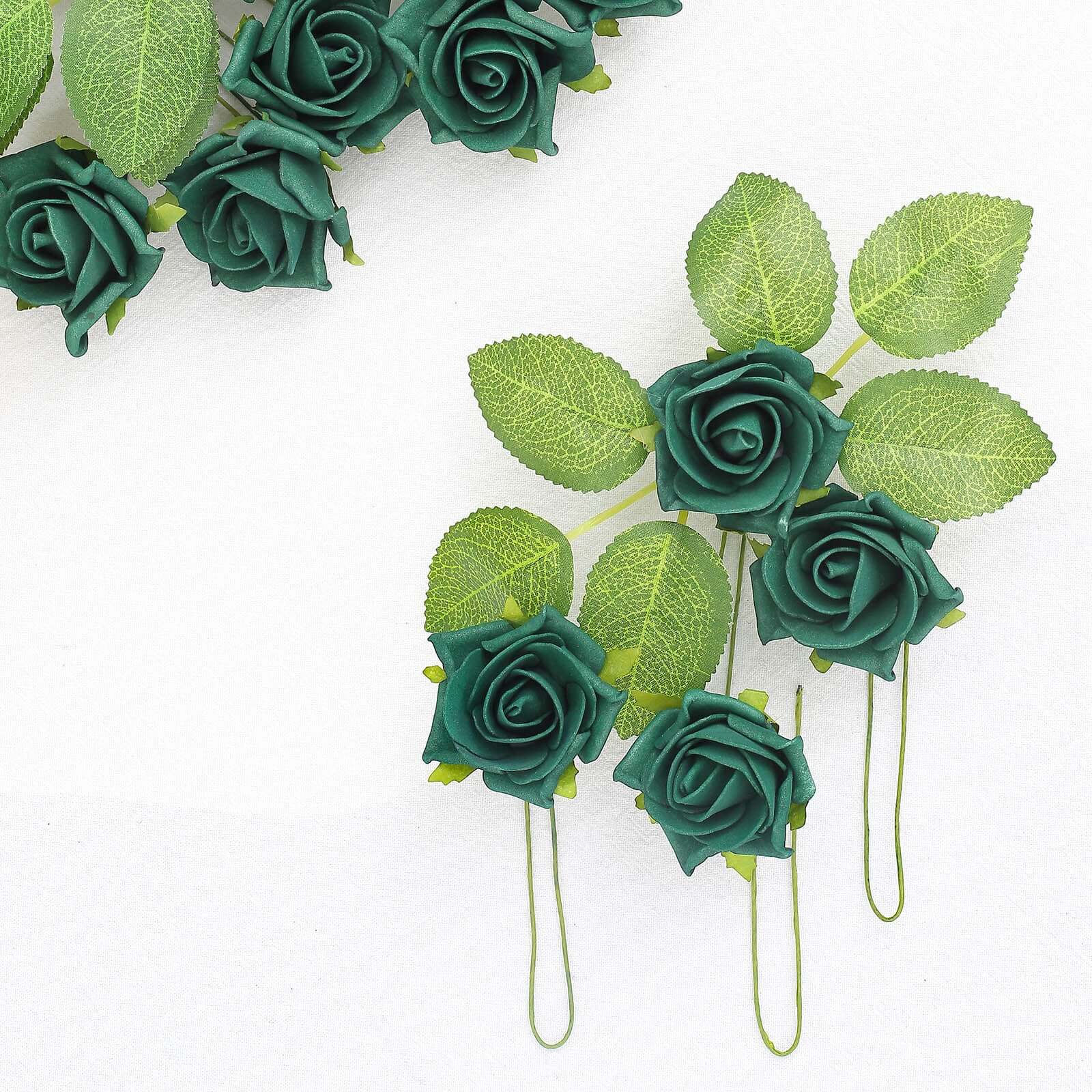 24 Roses 2 Hunter Emerald Green Artificial Foam Flowers With Stem Wire and Leaves