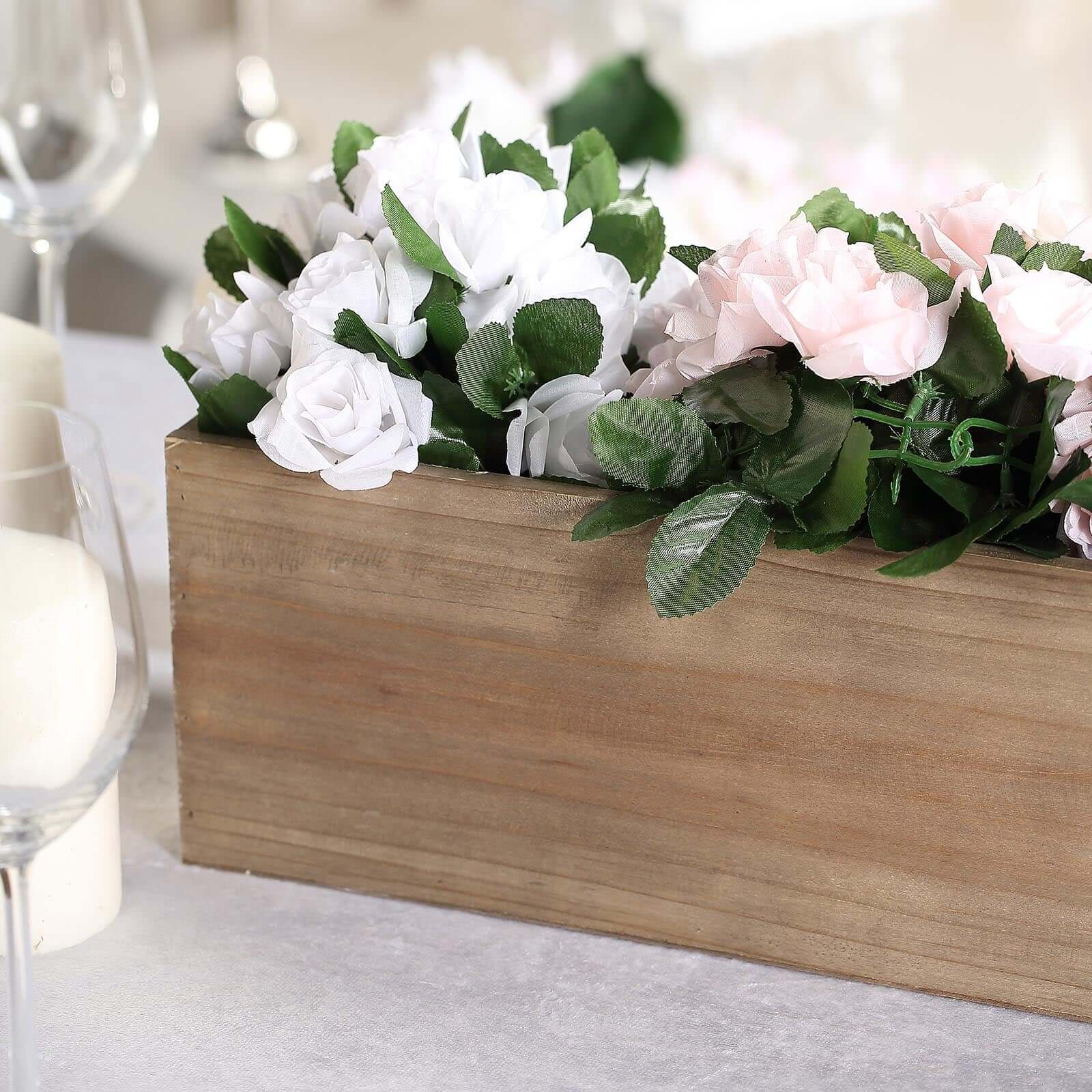 Natural Wood Planter Rectangular Box 30x6- Durable Decor with Removable Plastic Liner for Tables