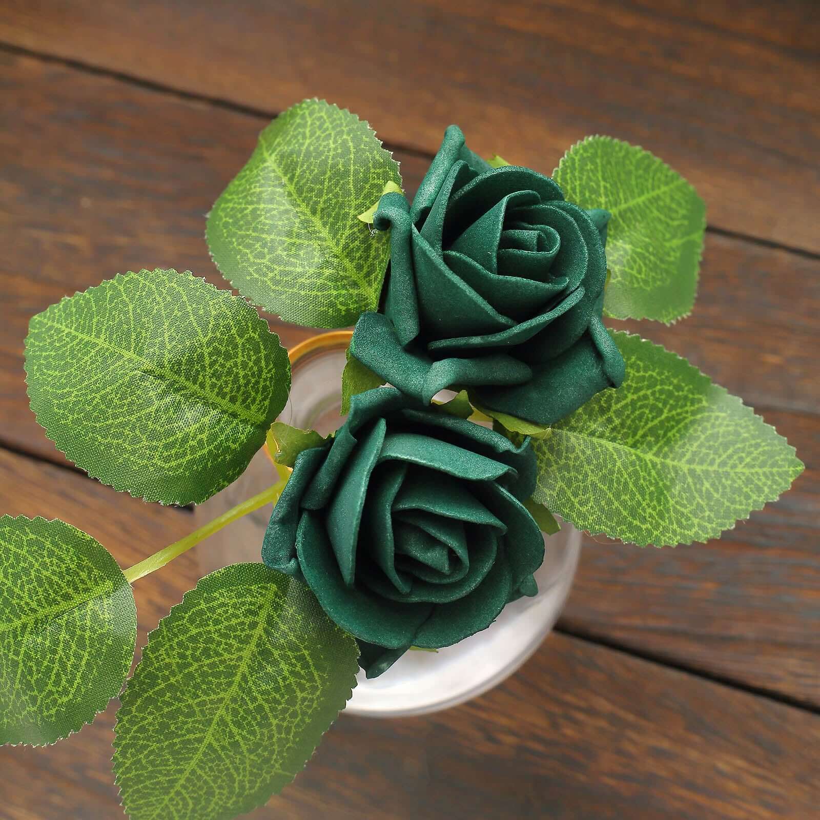 24 Roses 2 Hunter Emerald Green Artificial Foam Flowers With Stem Wire and Leaves