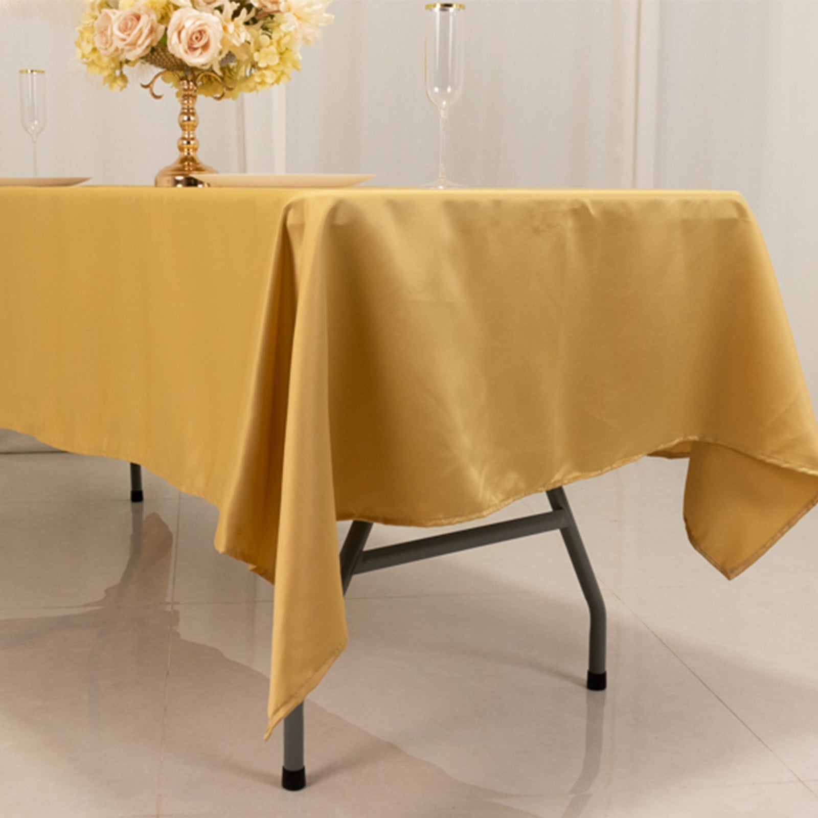 Lamour Satin 60x102 Rectangle Tablecloth Champagne - Durable & Silky Soft Feel Table Cover