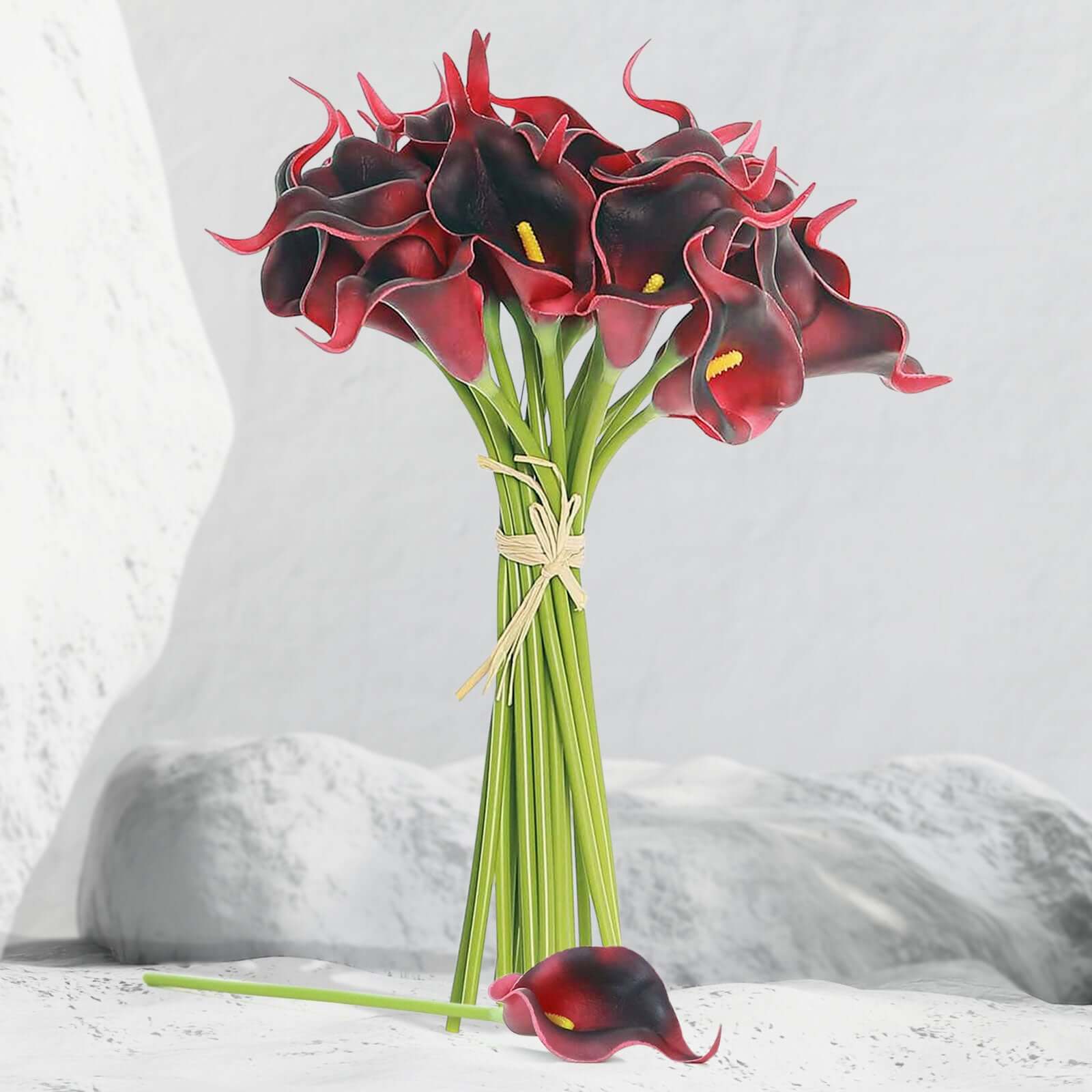 20 Stems 14 Burgundy Artificial Poly Foam Calla Lily Flowers