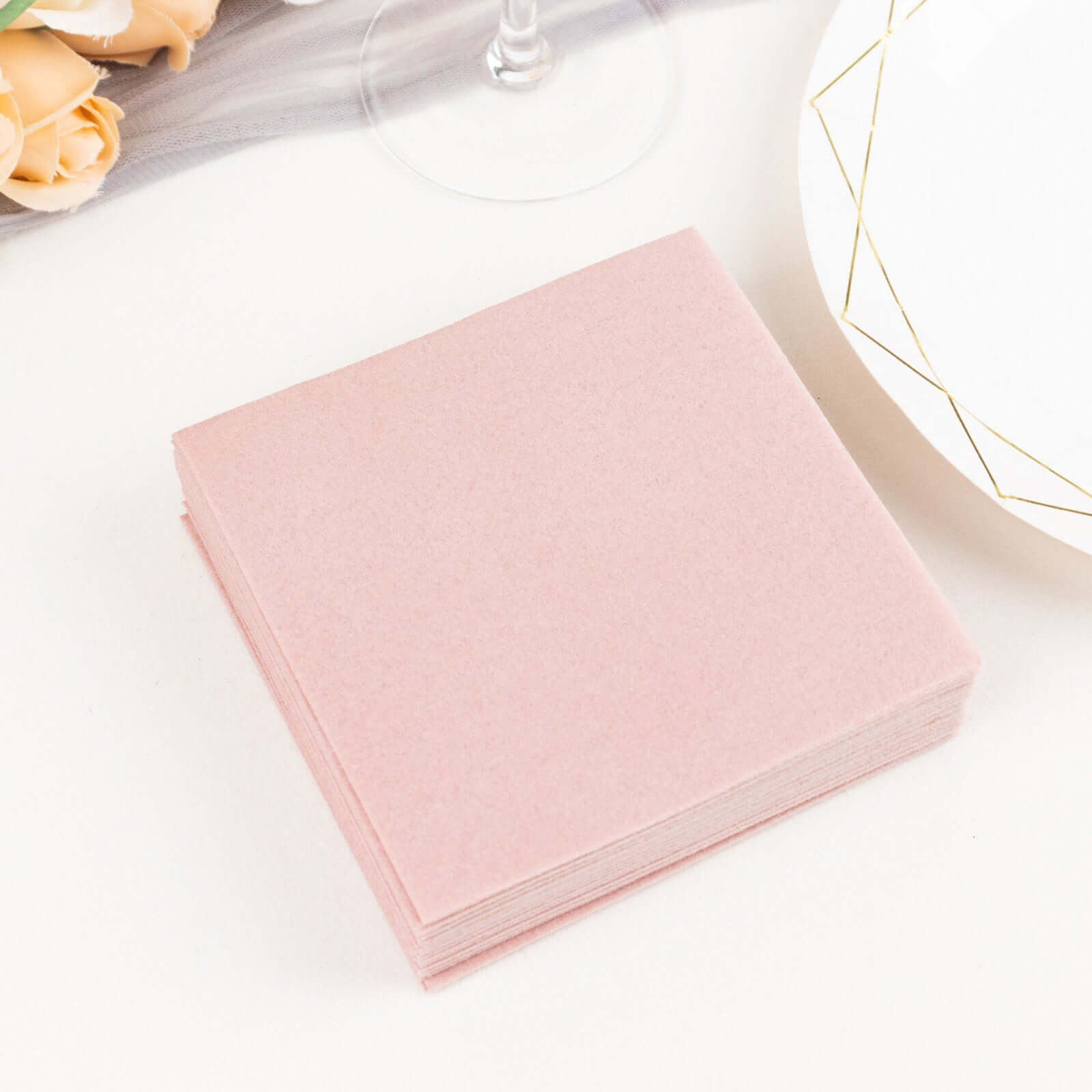 20-Pack Paper Linen-Like Cocktail Napkins Dusty Rose - Disposable 5x5 Airlaid Soft Napkins