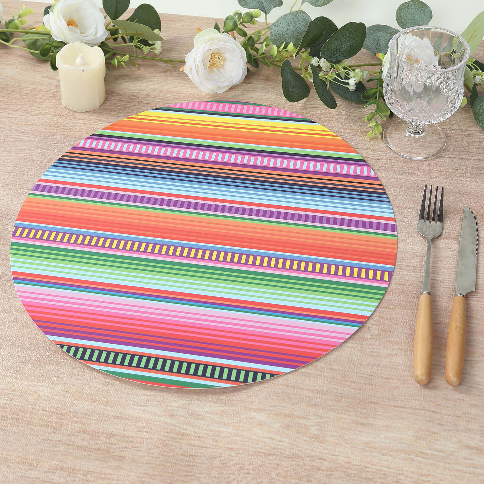 10-Pack Disposable Table Placemats with Multicolor Mexican Serape Fiesta Striped Print - 300GSM Festive Paper Placemats for Cinco de Mayo & Mexican-Themed Events 13