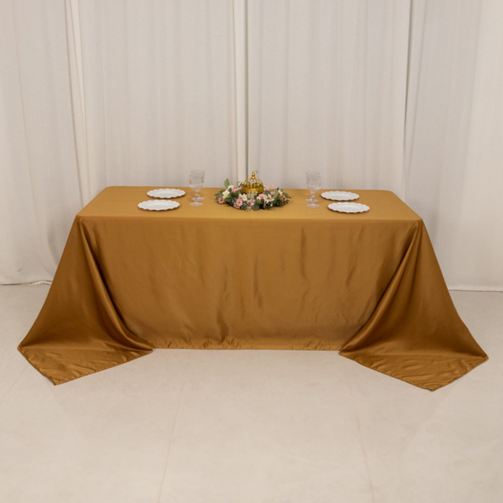 Lamour Satin 90x132 Rectangle Tablecloth Gold - Soft & Silk-Like Seamless Table Cover for Weddings & Parties