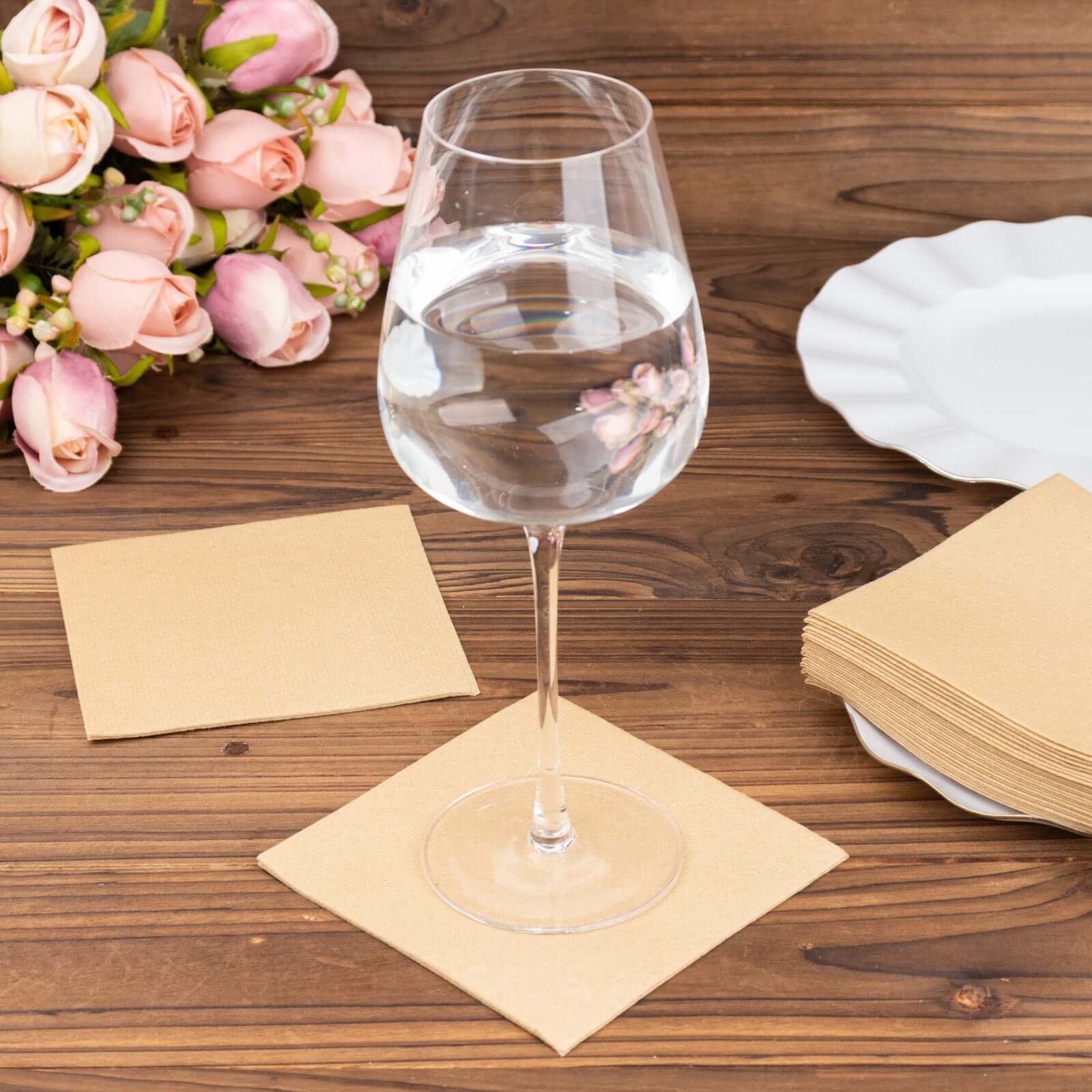 20-Pack Paper Linen-Like Cocktail Napkins Natural - Disposable 5x5 Airlaid Soft Napkins