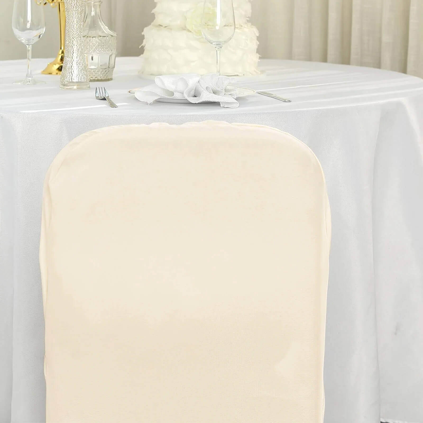 10 Pack Polyester Chair Covers for Folding Chairs Beige - Wrinkle-Free Stain-Resistant Slip-On Slipcovers