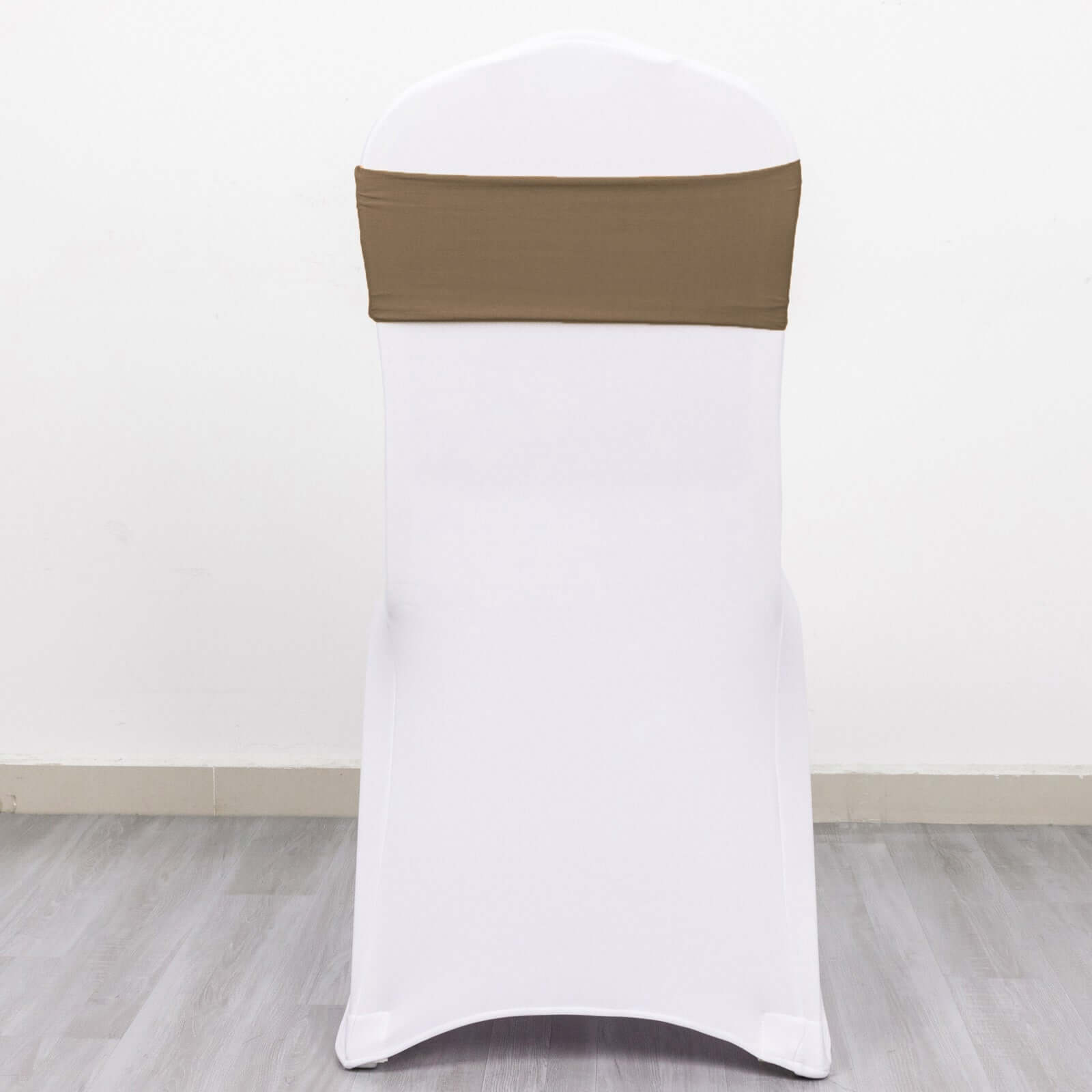 5 Pack Stretch Spandex Chair Sashes Taupe - Fitted Finish Two Ply Heavy Duty Chair Bands 5x12