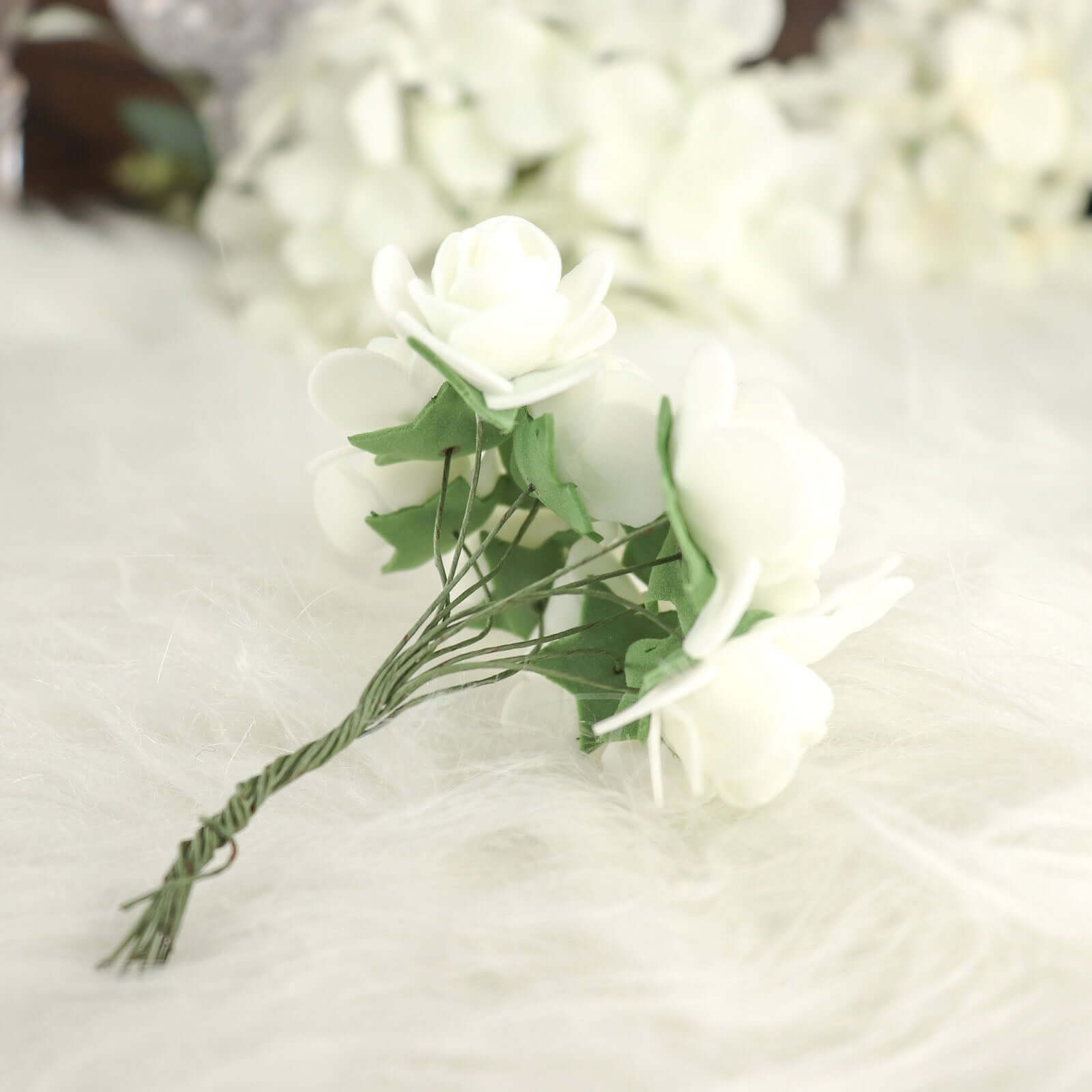 48 Roses 1 Ivory Real Touch Artificial DIY Foam Rose Flowers With Stem, Craft Rose Buds