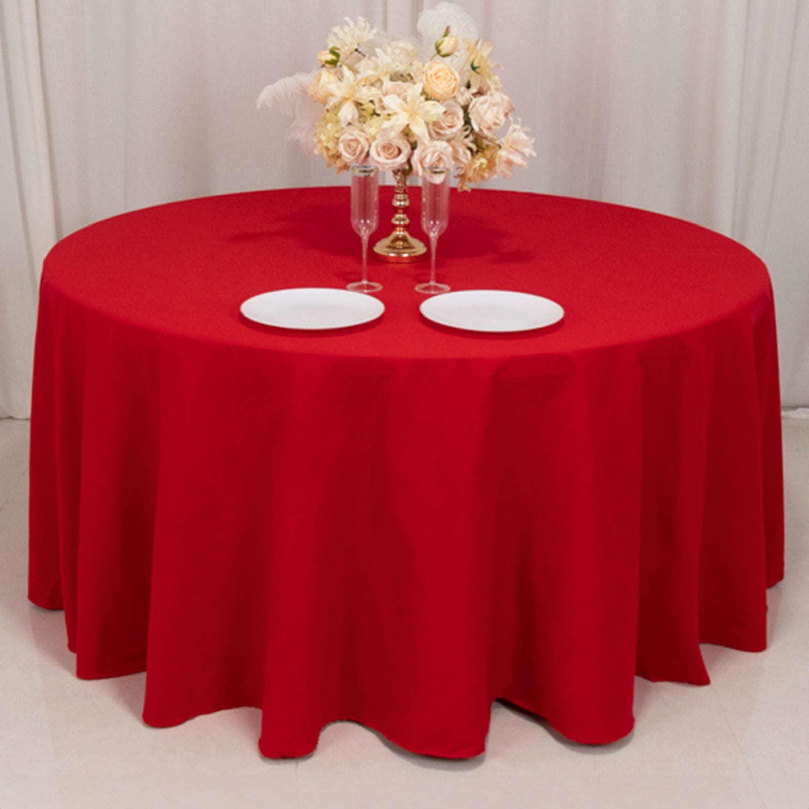 Cotton Blend 120 Round Tablecloth Red - Seamless Wrinkle-Resistant Table Cover