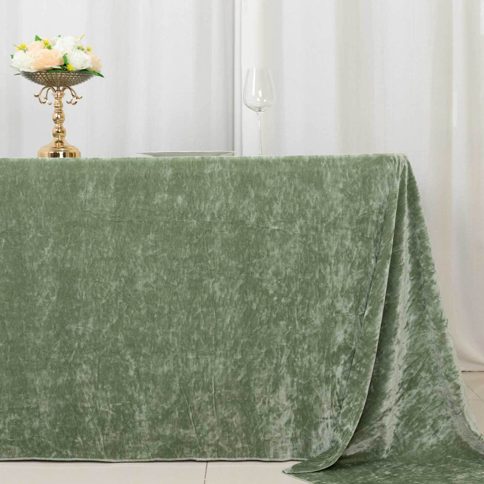 Premium Crushed Velvet 90x132 Rectangle Tablecloth Sage Green - Reusable Soft & Seamless Table Cover