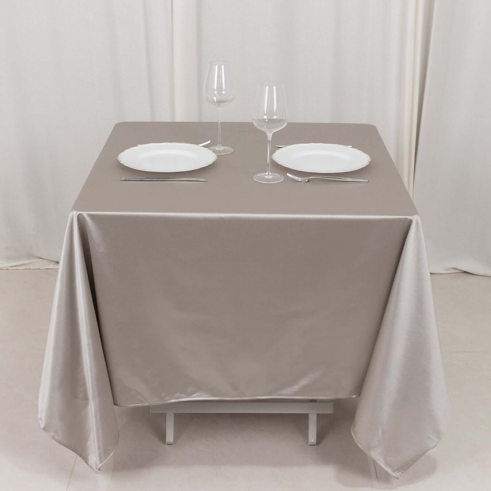 Premium Scuba Square 70x70 Tablecloth Shimmer Silver - Wrinkle Free & Stain Resistant Table Cover