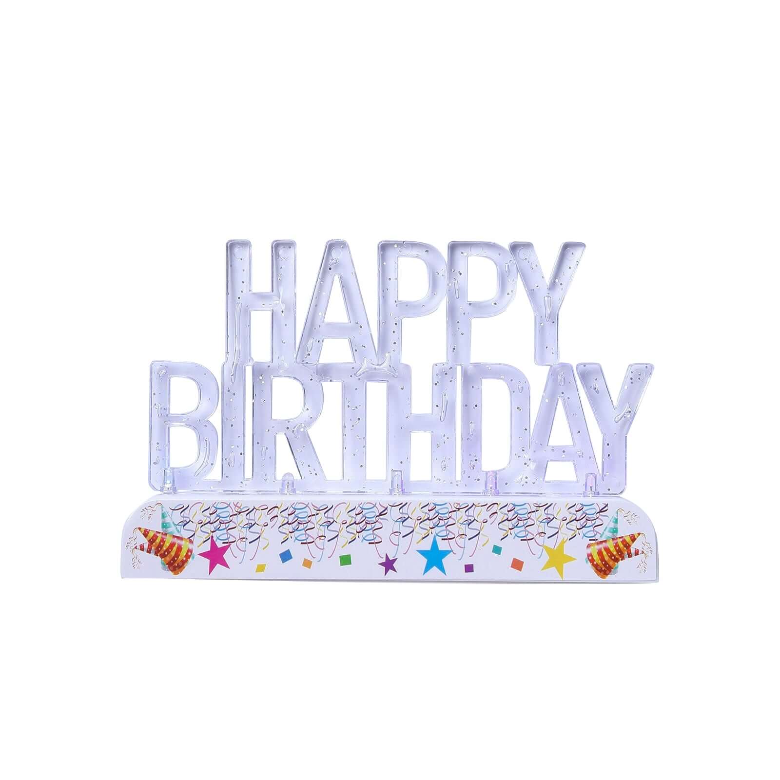 LED Cake Topper Multicolor Flashing Clear Acrylic - Perfect Happy Birthday Party Decor 5x3