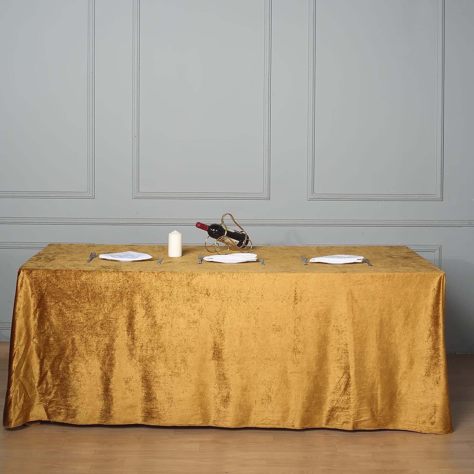 Premium Velvet 90x156 Rectangle Tablecloth Gold - Reusable Soft & Stylish Seamless Table Cover for Sophisticated Weddings & Events