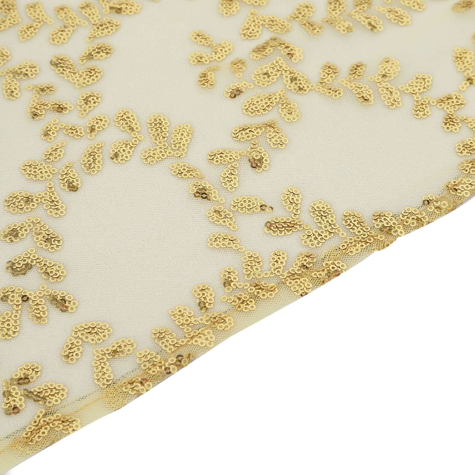 Tulle 72x72 Table Overlay Square Tablecloth Gold - Sequin Leaf Embroidered Design for Stylish Occasions