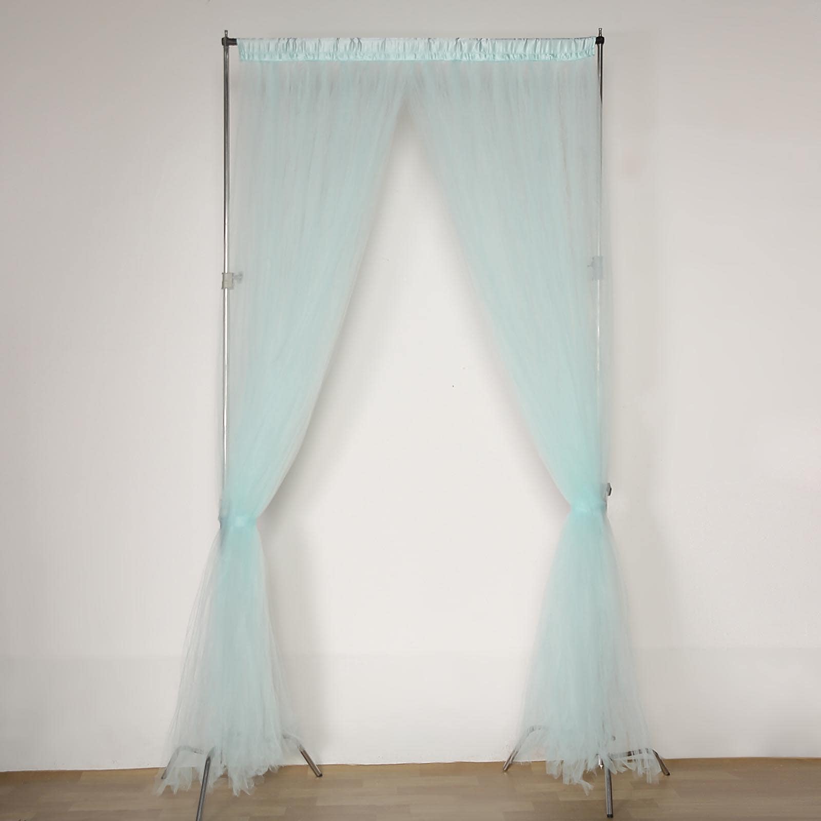 5ftx10ft Light Blue Dual Sided Sheer Tulle Event Curtain Drapes With Satin Header, Rod Ready Backdrop Event Panel