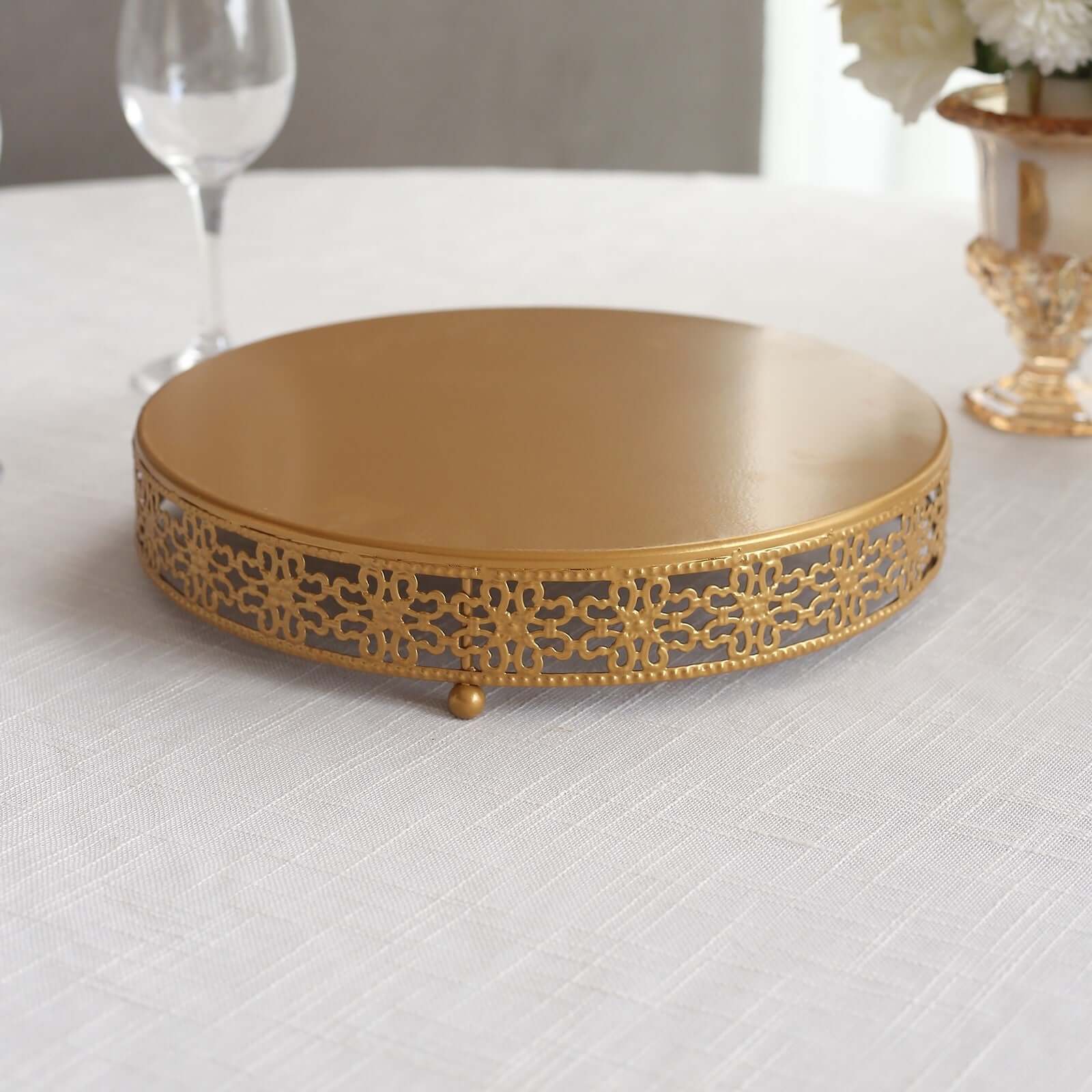 Metal Pedestal Cake Stand Fleur De Lis Round Design Gold - Cupcake Dessert Display Table Centerpiece 12