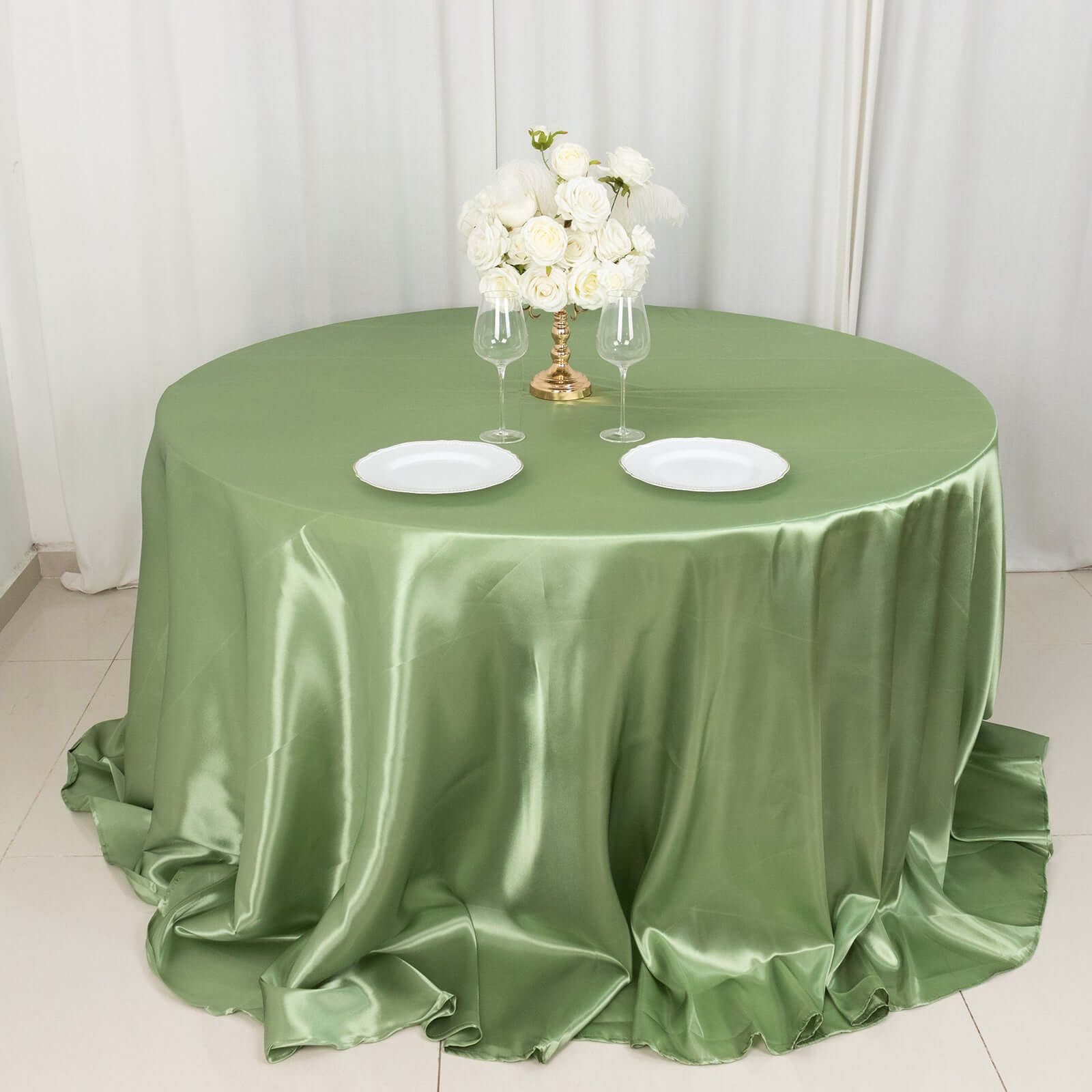 Satin 132 Round Tablecloth Sage Green - Stylish Seamless Table Cover