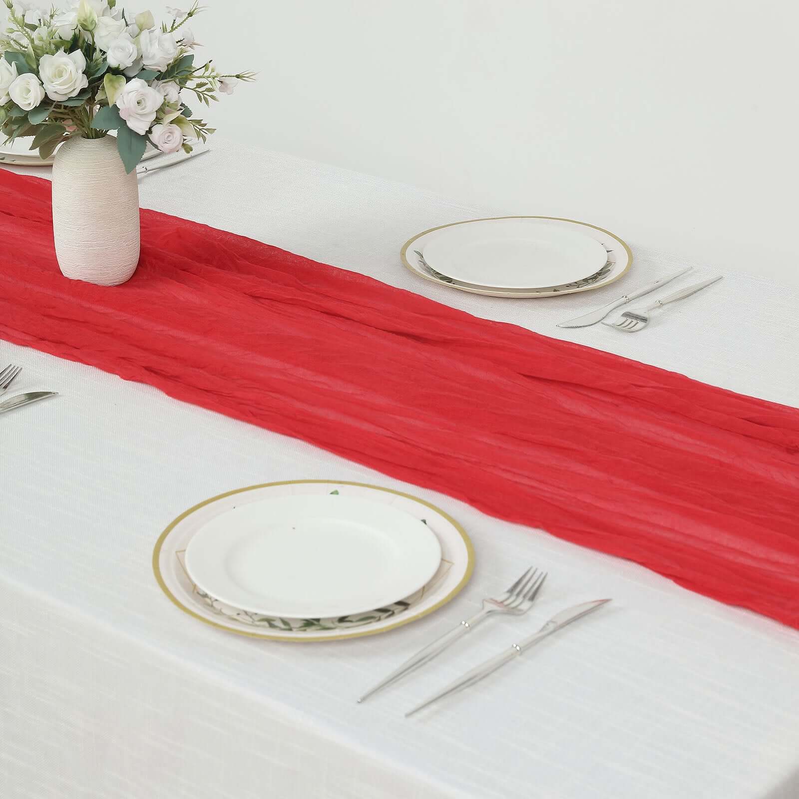 Gauze Cheesecloth 10ft Table Runner Red - Rustic Boho Style