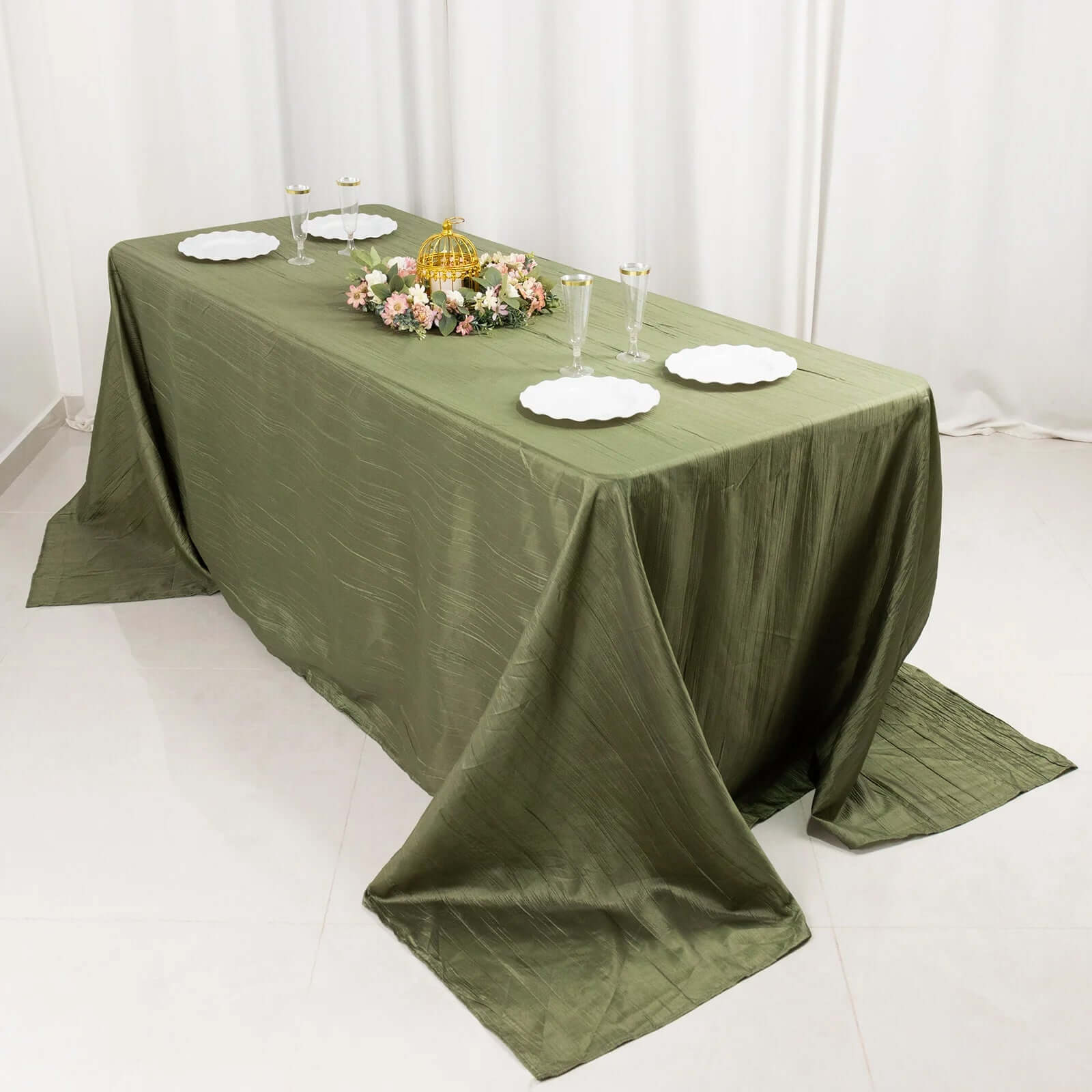 Taffeta 90x132 Rectangle Tablecloth Dusty Sage Green - Seamless Accordion Crinkle Table Cover