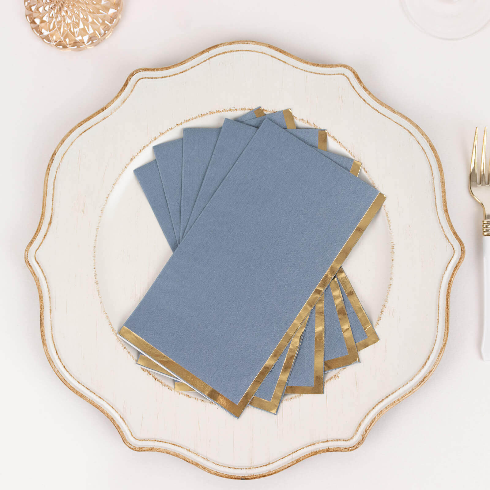 50-Pack Paper Dinner Napkins Dusty Blue with Gold Foil Edge 2 Ply - Stylish Disposable Napkins