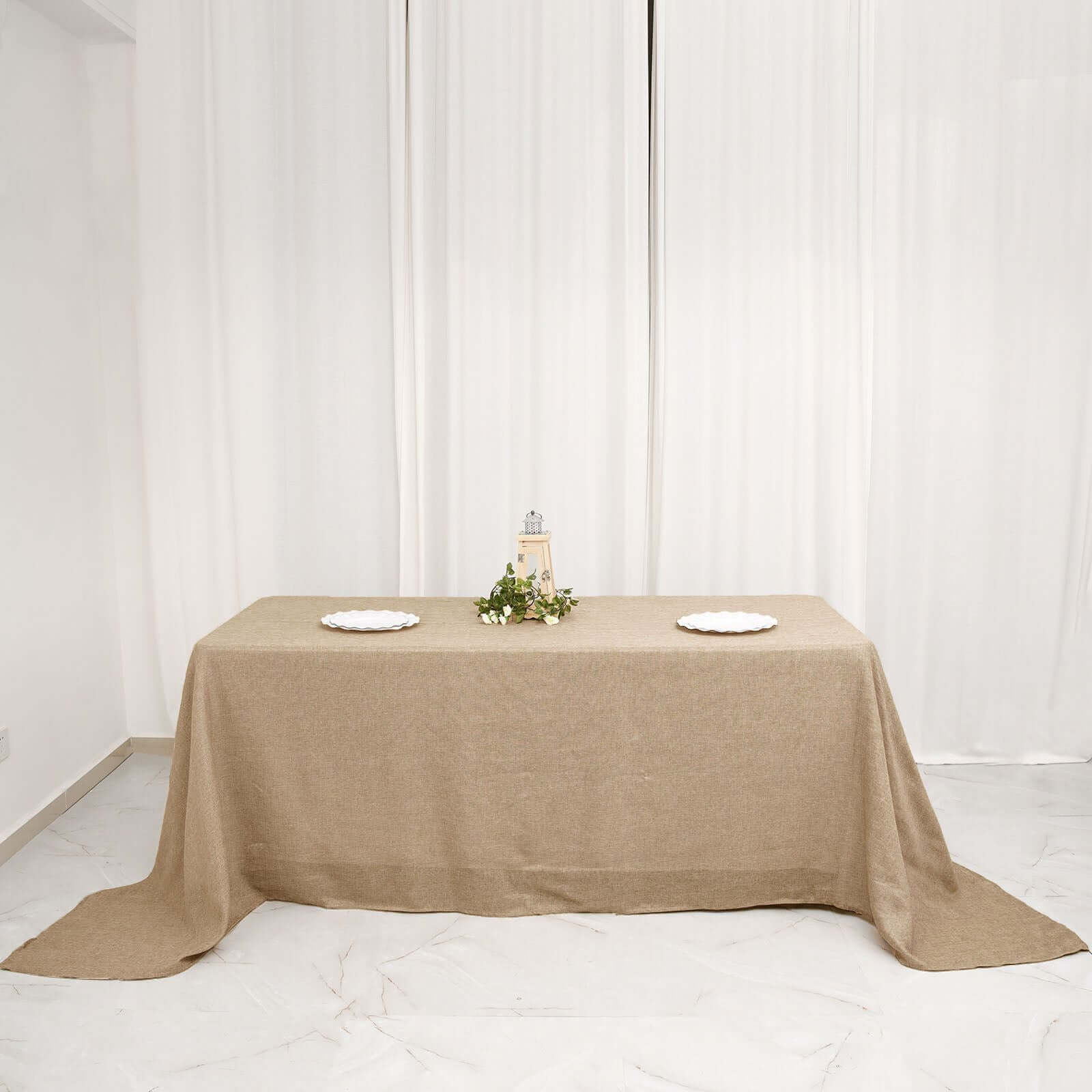 Faux Burlap Jute 90x132 Rectangle Tablecloth Natural - Rustic Seamless Event Table Linen