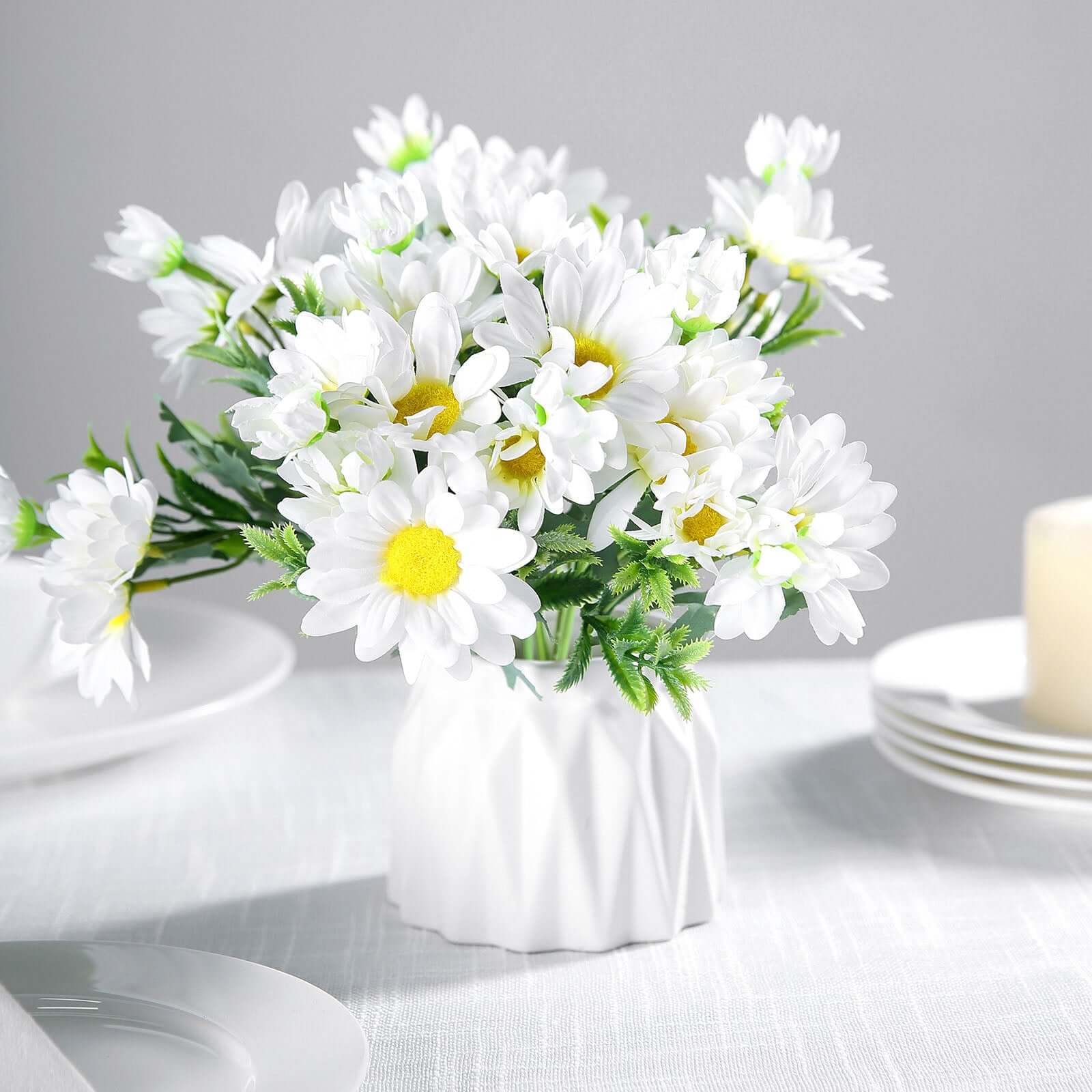 4 Bushes 11 White Artificial Silk Daisy Flower Bouquet Branches