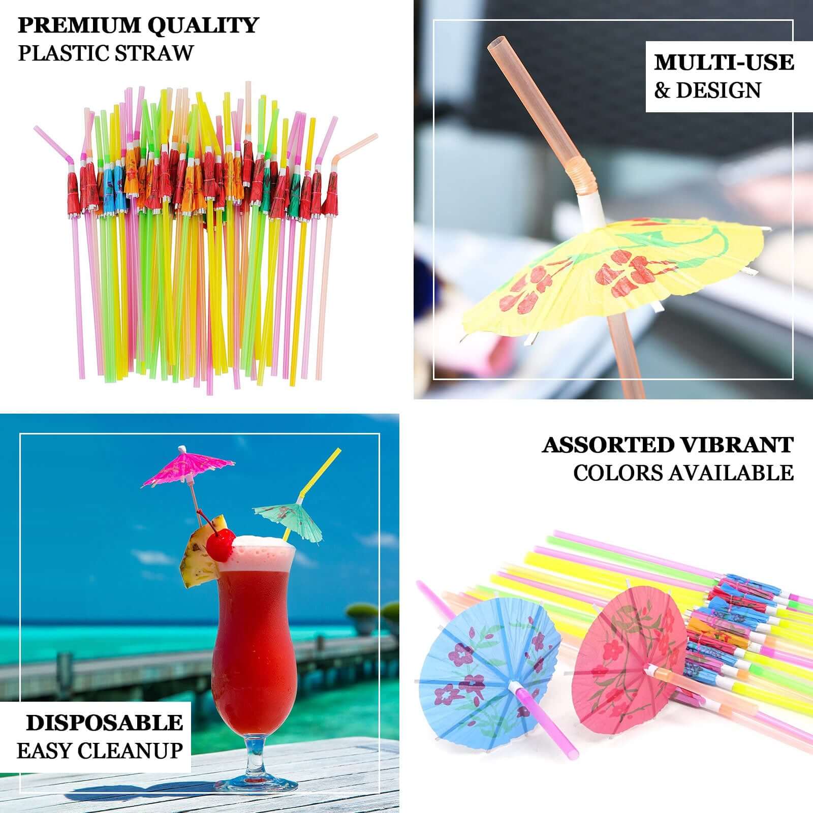 50-Pack Umbrella Drinking Straws Multi-Colored - Fun Disposable Straws for Tropical Parties 10