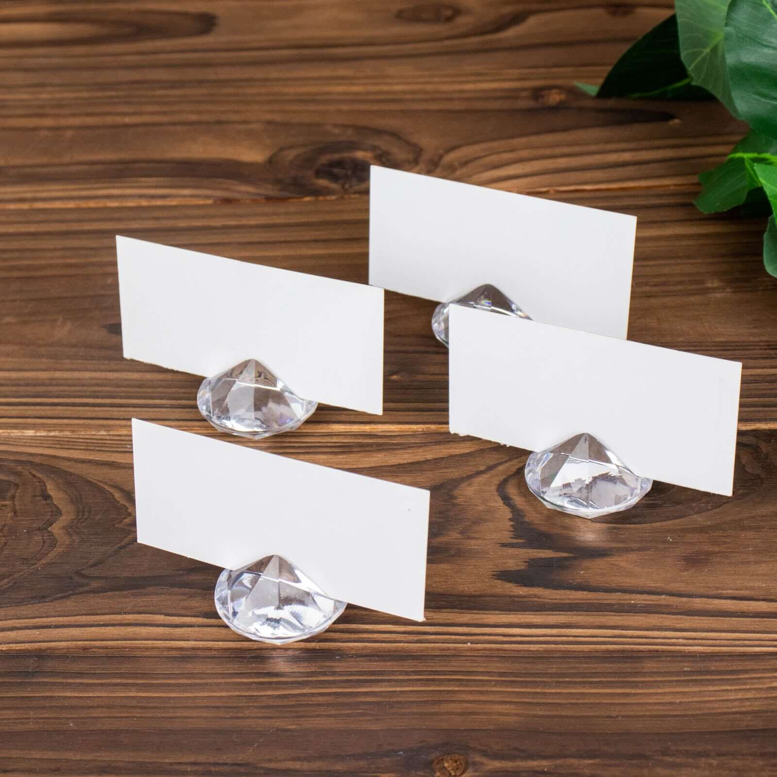 11-Pack Plastic Card Holder Stands Diamond Shaped Design Clear Crystal - Wedding Table Place Card Decorations 1.75