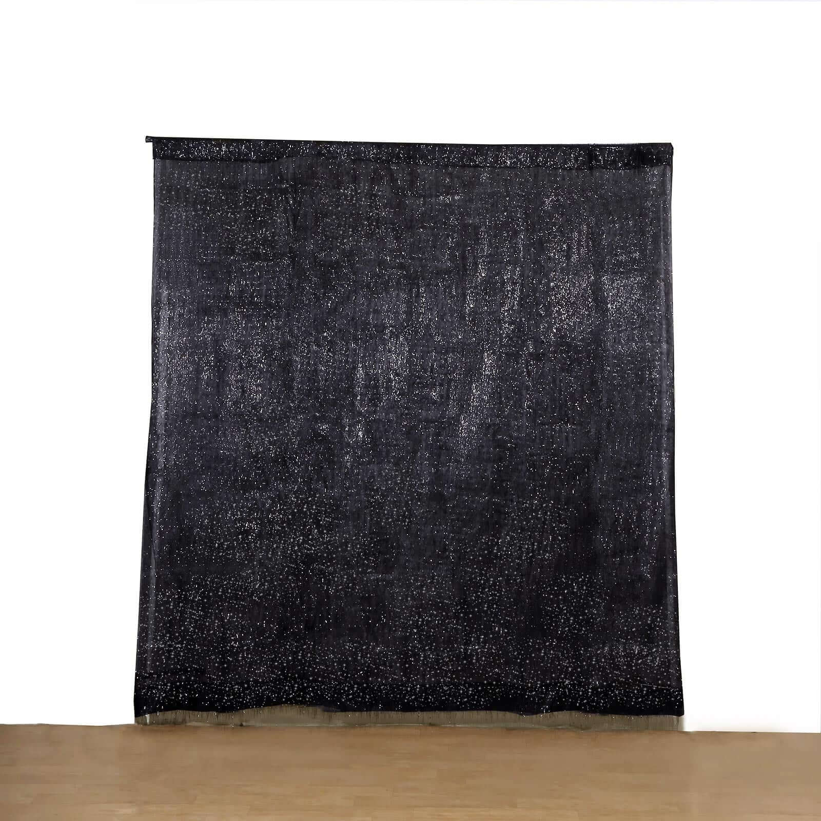 8ft Black Metallic Fringe Shag Event Drapery Panel, Shimmery Tinsel Polyester Divider Backdrop Curtain