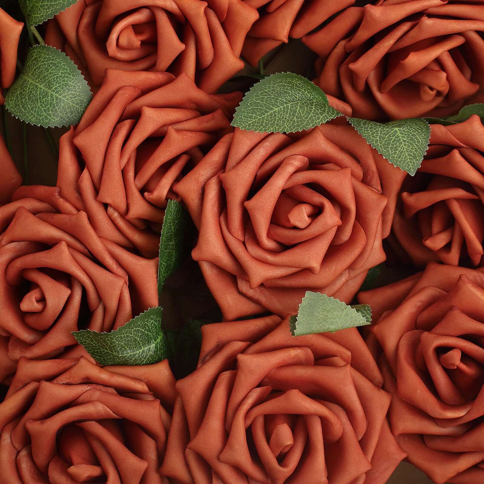 24 Roses 5 Terracotta (Rust) Artificial Foam Flowers With Stem Wire and Leaves