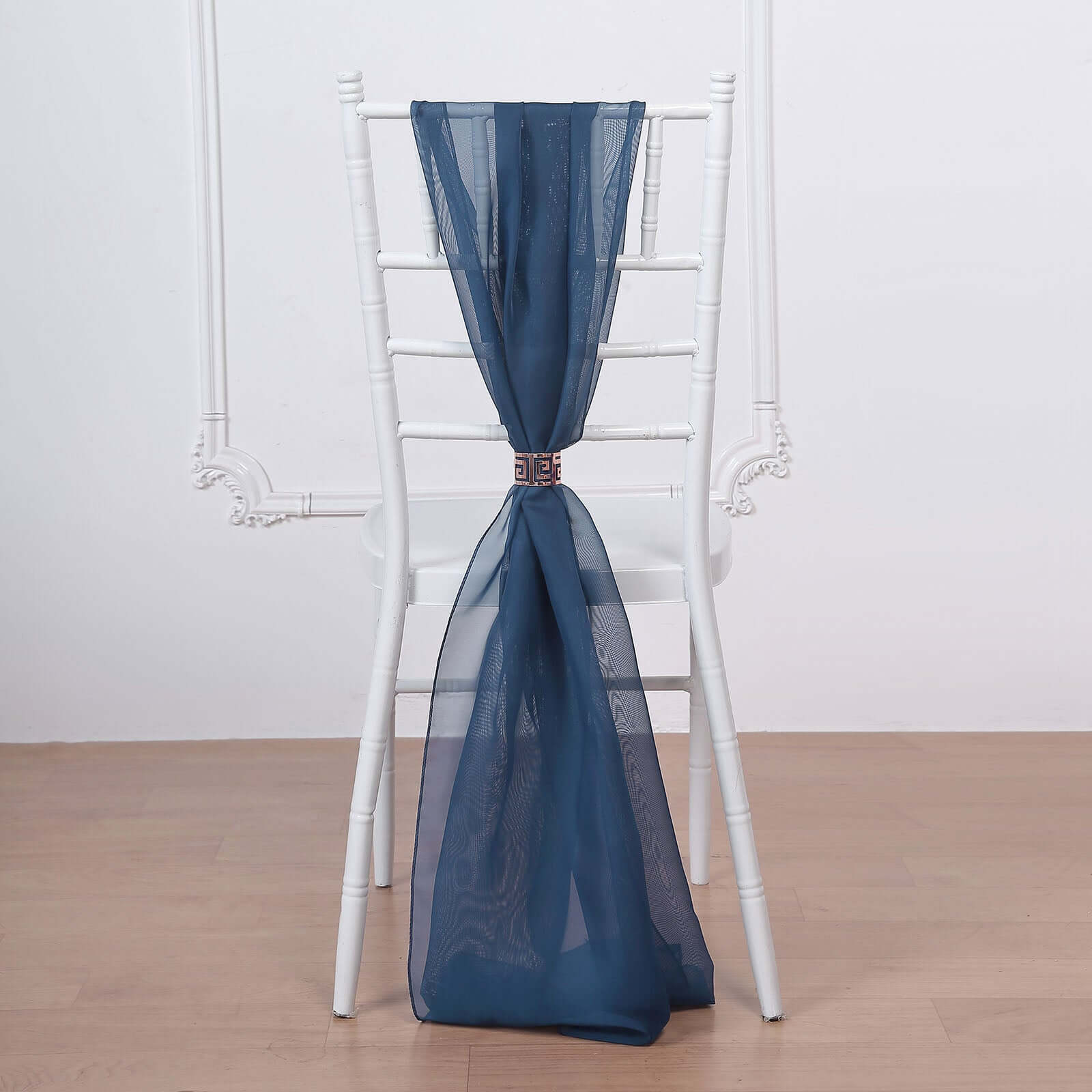 5 Pack Premium Chiffon Chair Sashes Navy Blue - Soft & Lightweight Designer Chair Bows 22x78